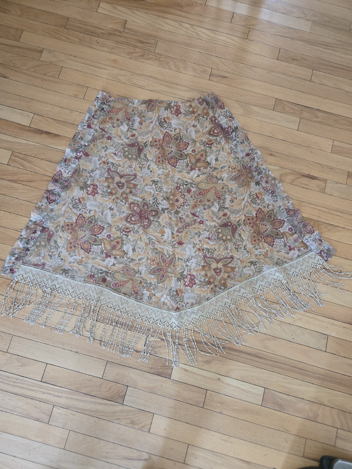 Vintage Jcpenney Sheer Paisley Waterfall Swag Valances Gold Lace Trim Boho Fairy