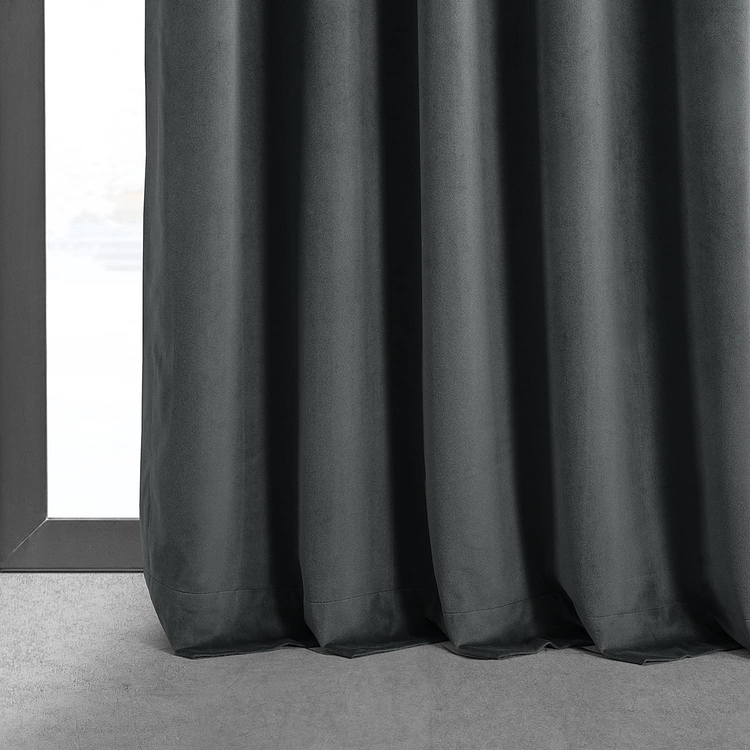 Natural Grey Thermal Velvet Blackout Curtain 50X120 For Bedroom Privacy
