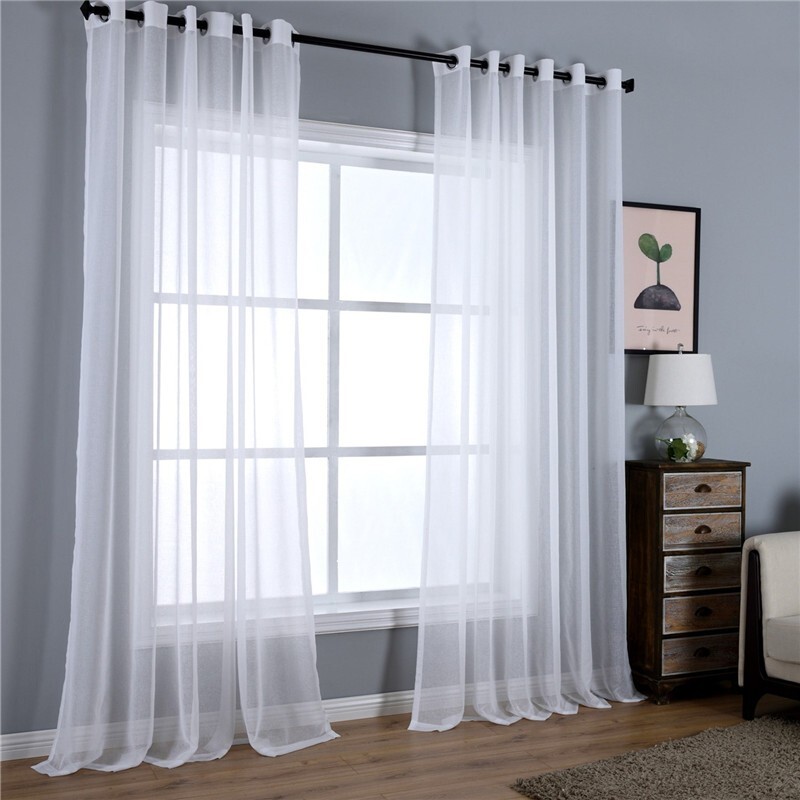 White Sheer Tulle Curtains for Living Room 2 Panel W51xL95″