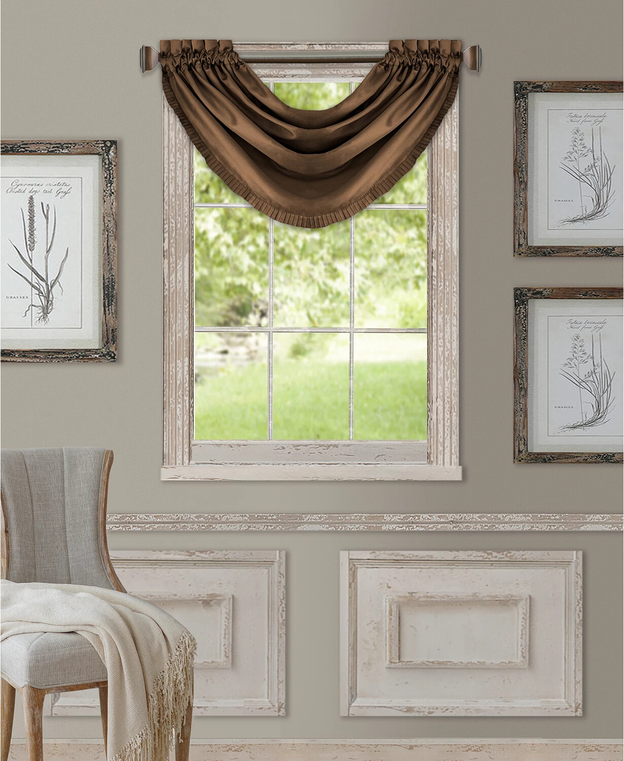 Elrene Versailles Pleated 52″ x 36″ Room Darkening Window Valance – Chocolate