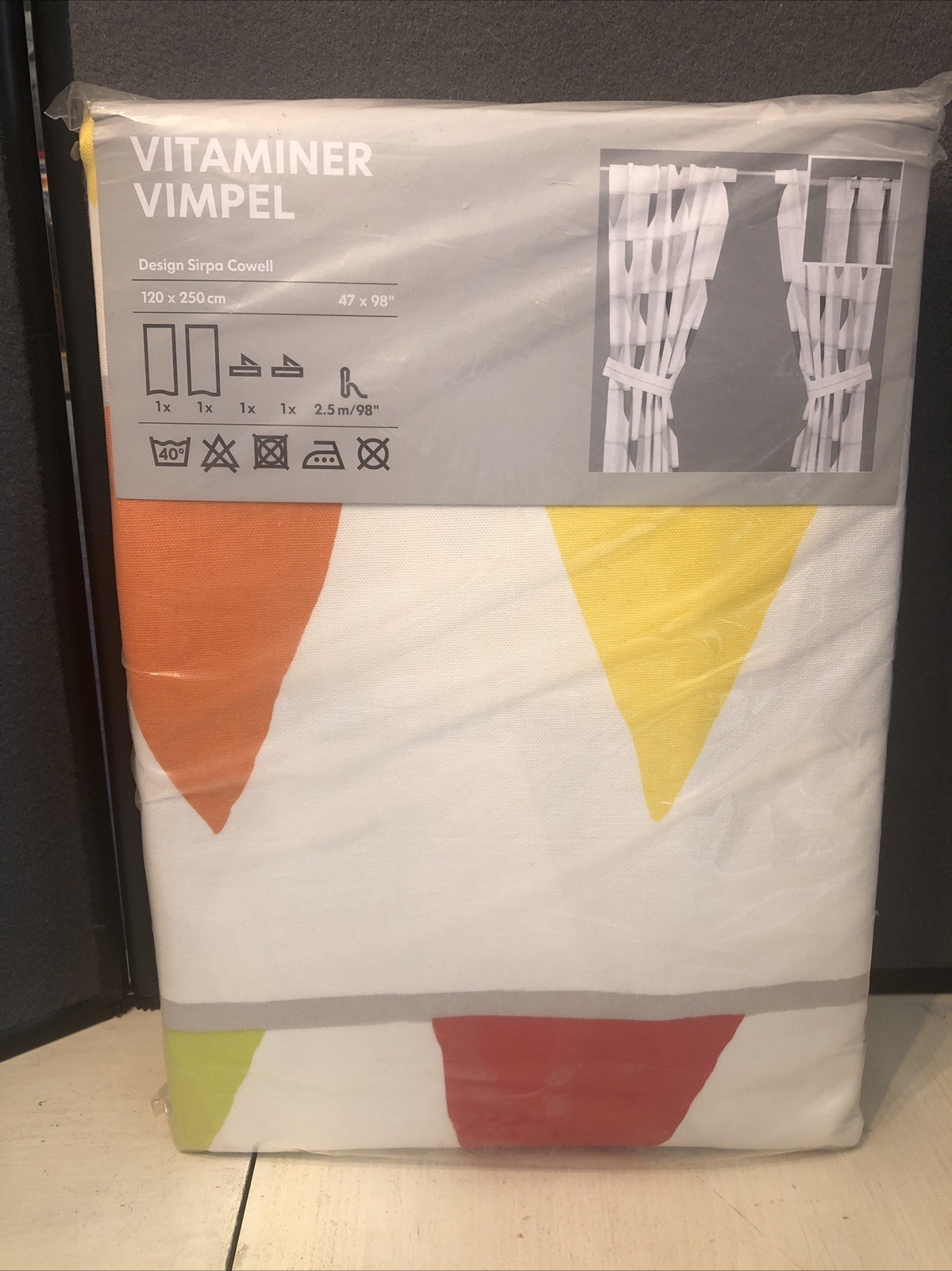 IKEA Vitaminer Vimpel Curtain Panels 47×98 Colorful Pennant Flags NWT 501.613.16