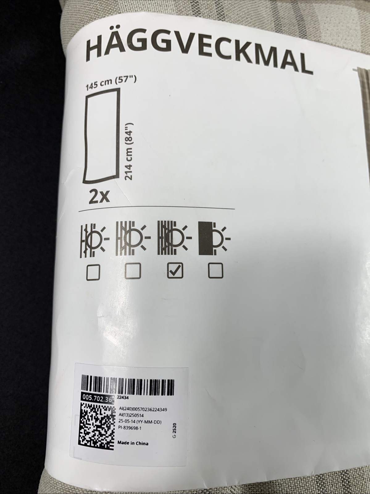New IKEA HAGGVECKMAL 57″x 84″ Neutral Brown Plaid Curtain Panel Set 005.702.36