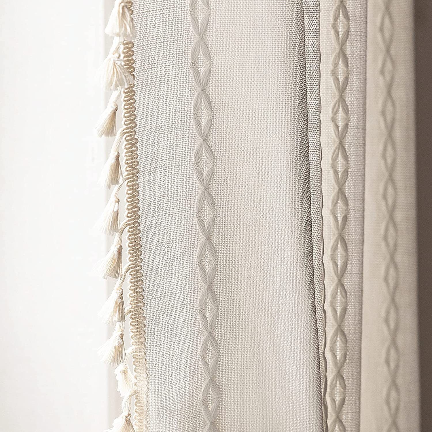 White Boho Curtains 72 inches Long with Tassel for Room Divider Doorway, Bohe…