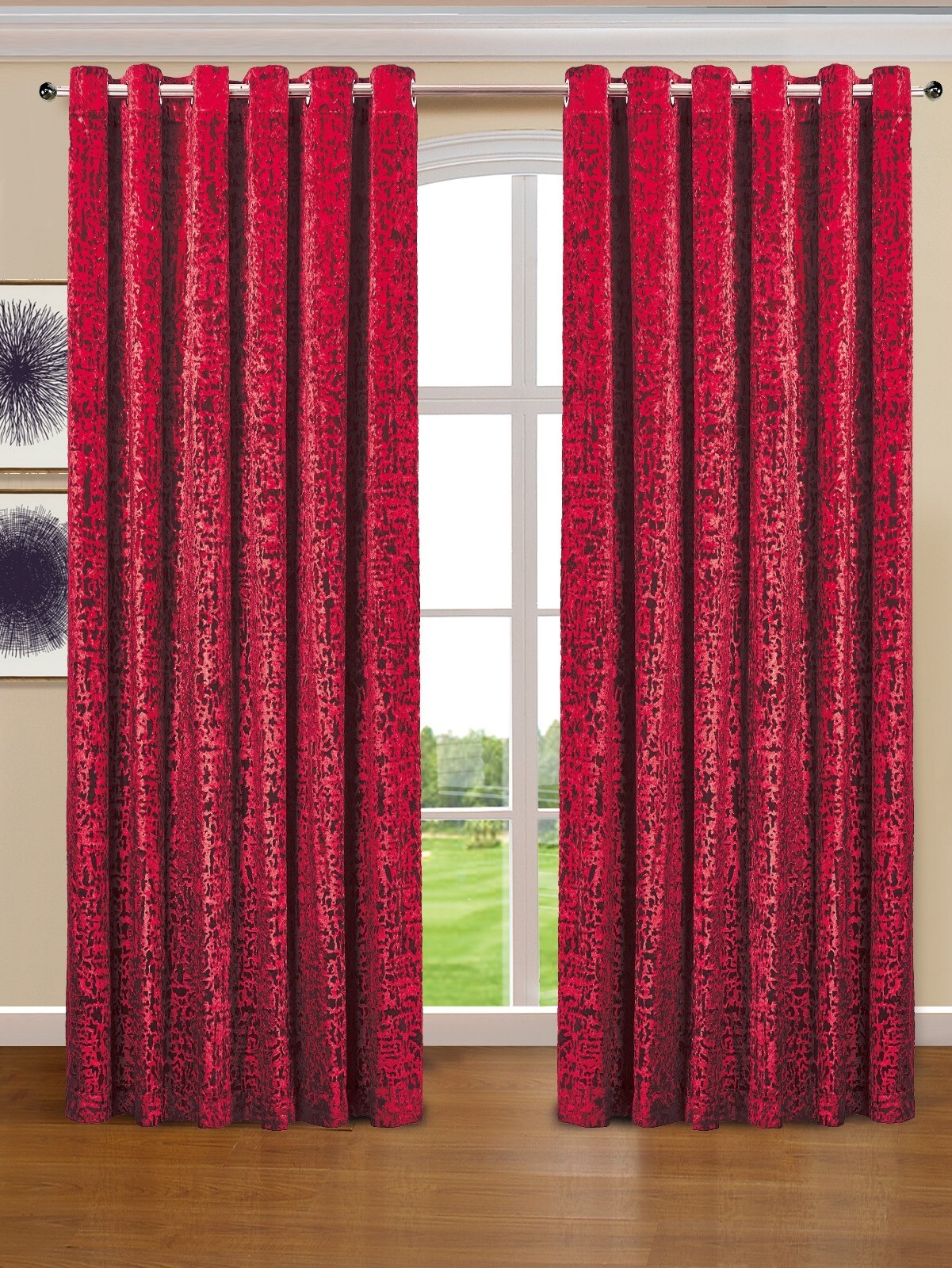 Plush Crushed Velour Faux Velvet Eyelet Ring Top Luxary curtains Pair Curtains