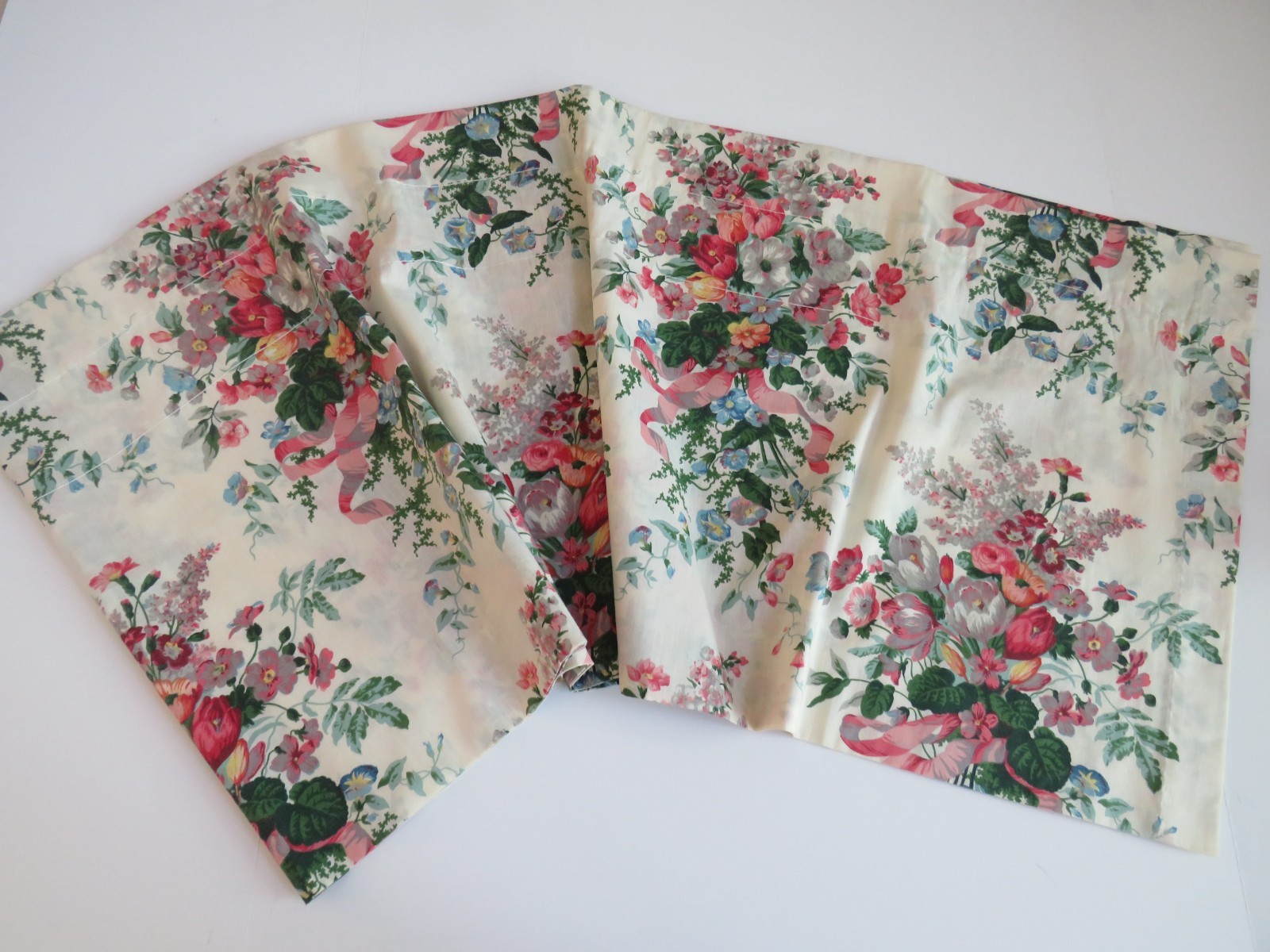 Croscill English Garden Window Valance – Rust Pink Blue Gray Flowers Ribbons