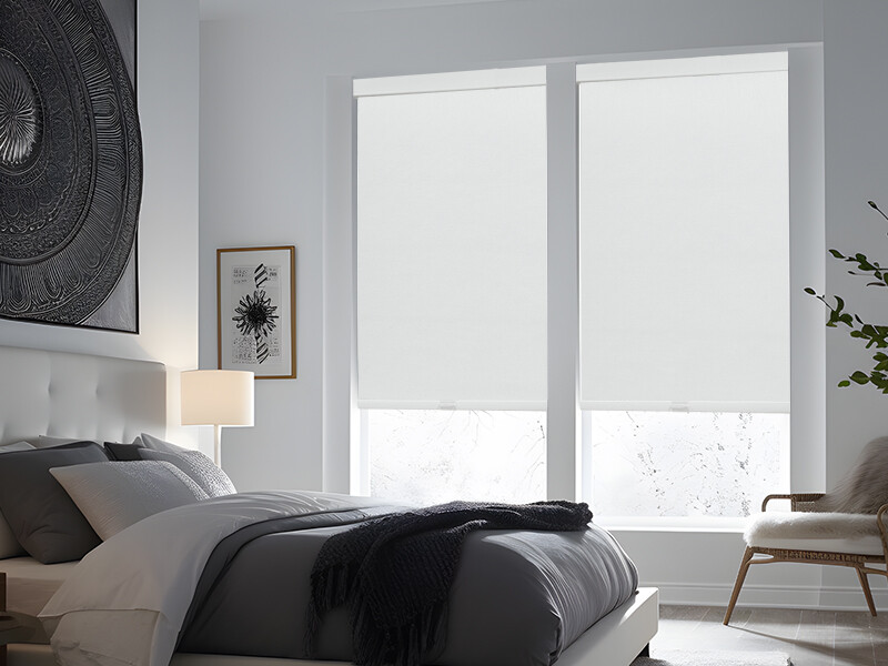 Luxury Cordless Free Stop White Jacquard Blackout Roller Shades with Valance