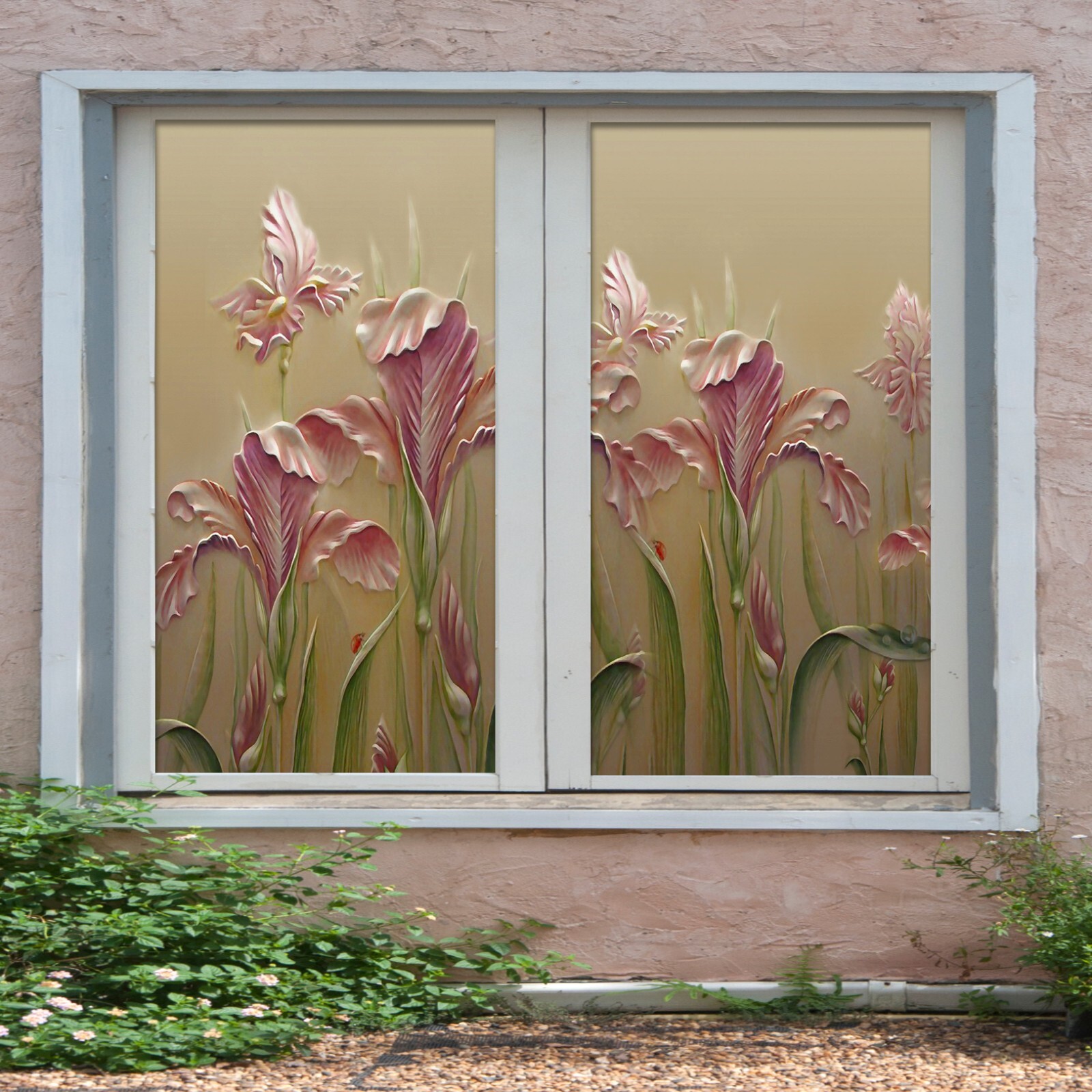 3D Pink Flower A914 Window Film Print Sticker Cling Stained Glass UV Sinsin
