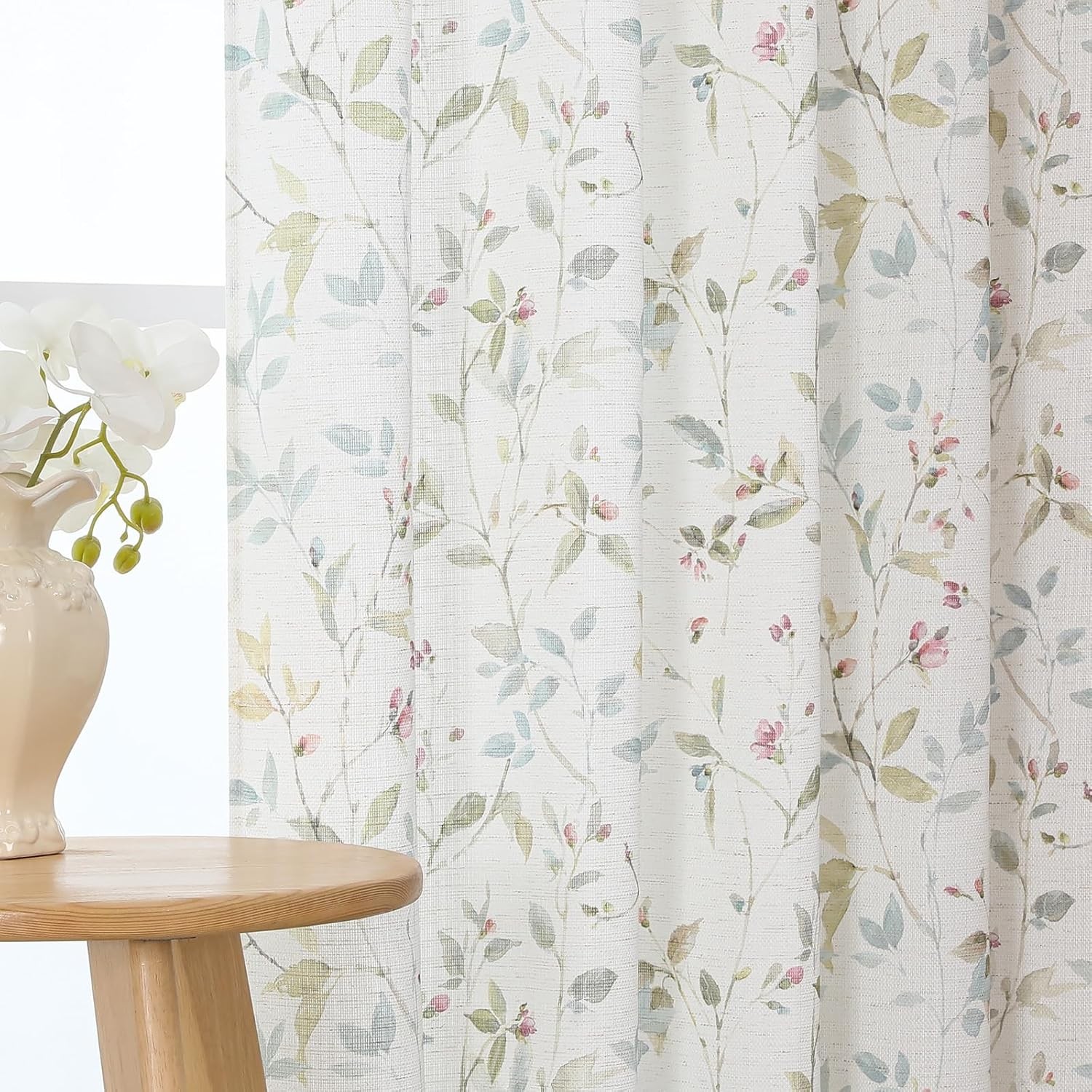 Roman Linen Blend Curtains 45 Inch Length 2 Panels, Light Filtering Soft Airy