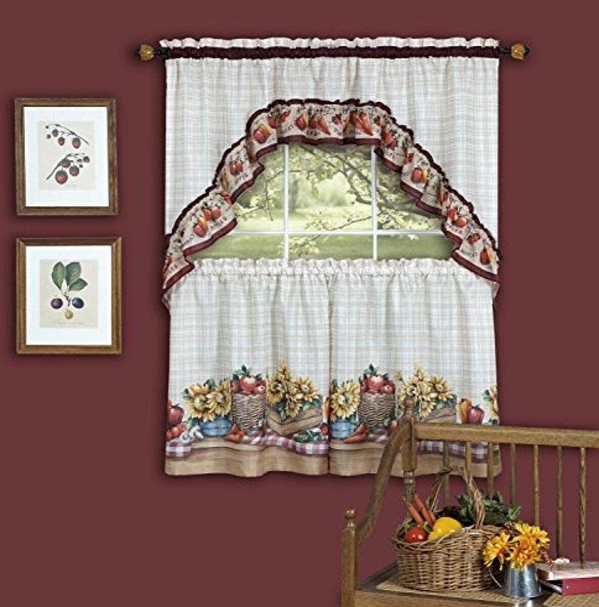 3 pc Farmers Market Tier Pair Window Curtain Swag Valance Set 57 x 36