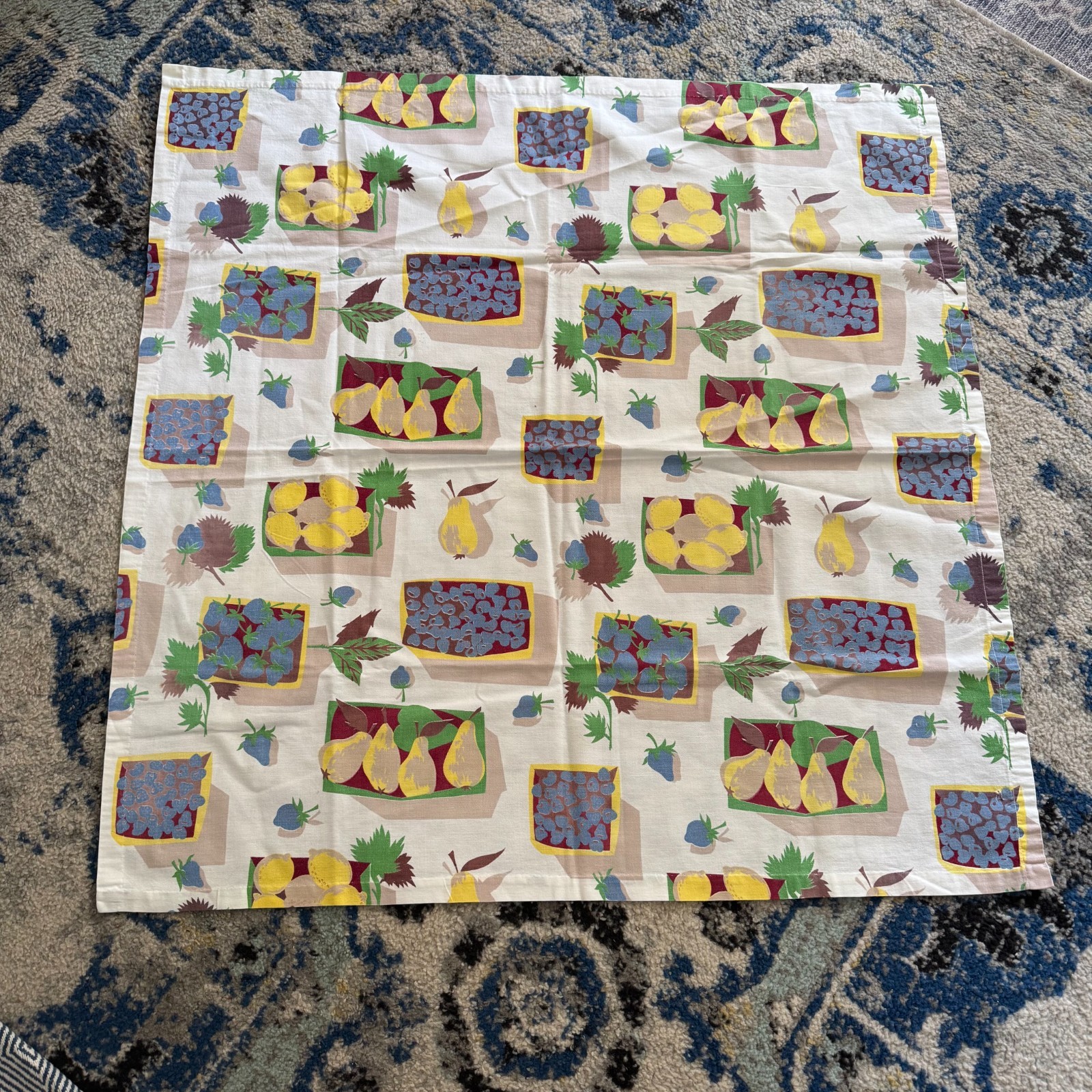 Vintage Fruit Themed Curtain Panel Square Table Runner Set Cottage Farmhouse