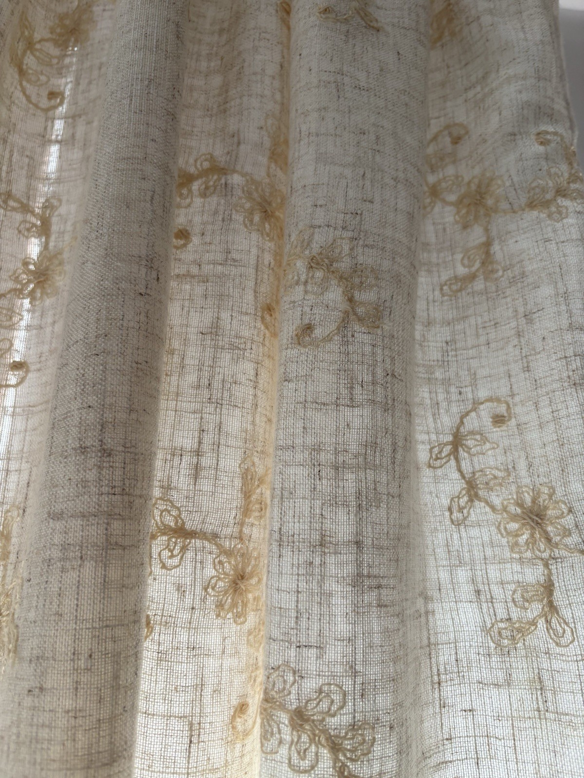 Vintage Pair of Ivory Embroidered Semi-shear Pleated Curtains 60×40”