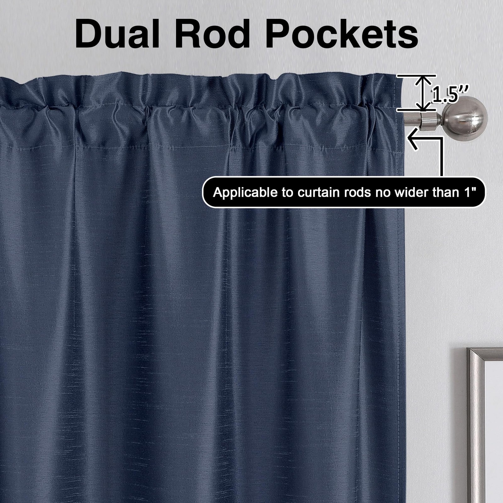 Uptown Navy Blue Valance for Window, Faux Silk Room Darkening Rod Pocket Slub…