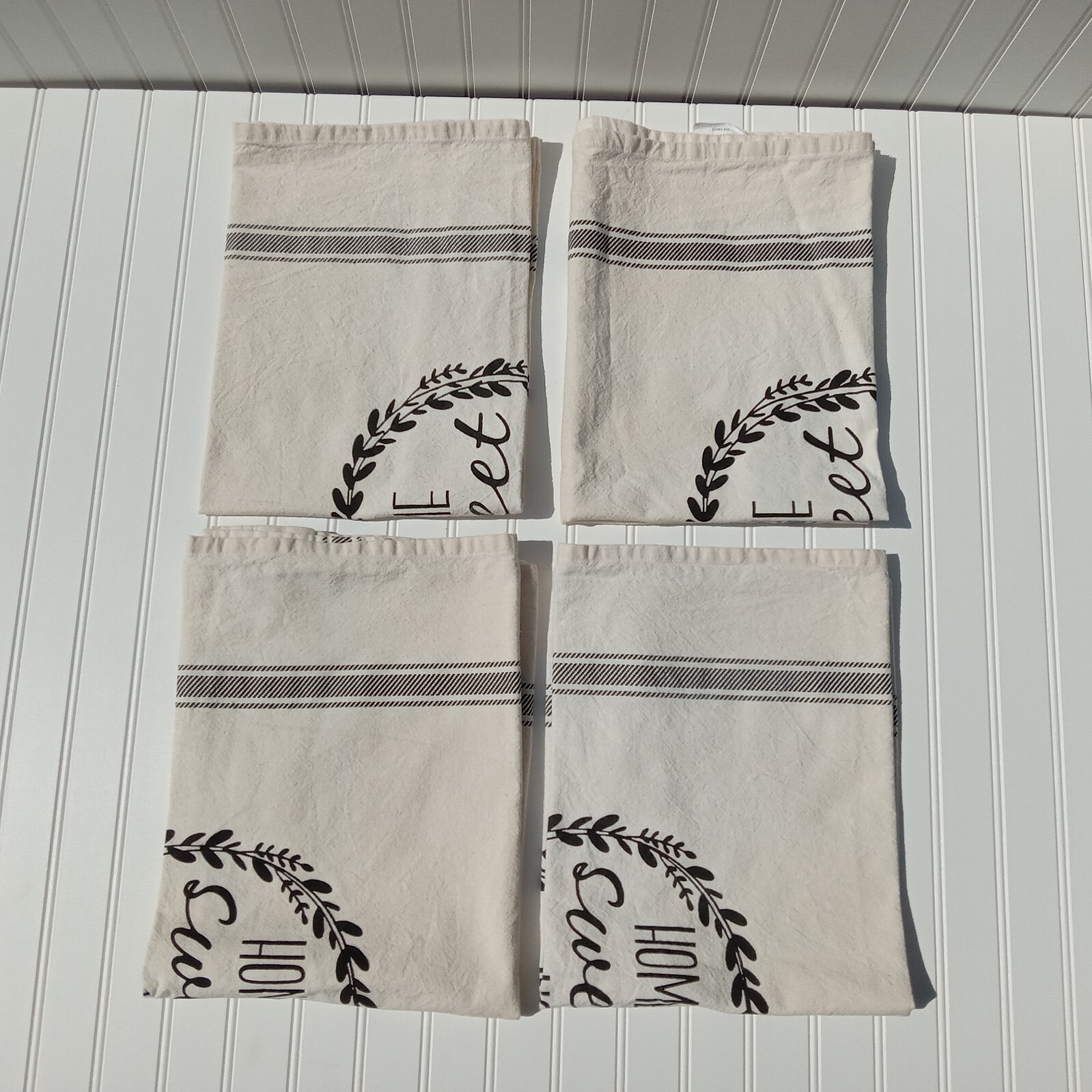 Farmhouse Country Curtains Set of 4 HOME SWEET HOME Half Curtain Panels Muslin