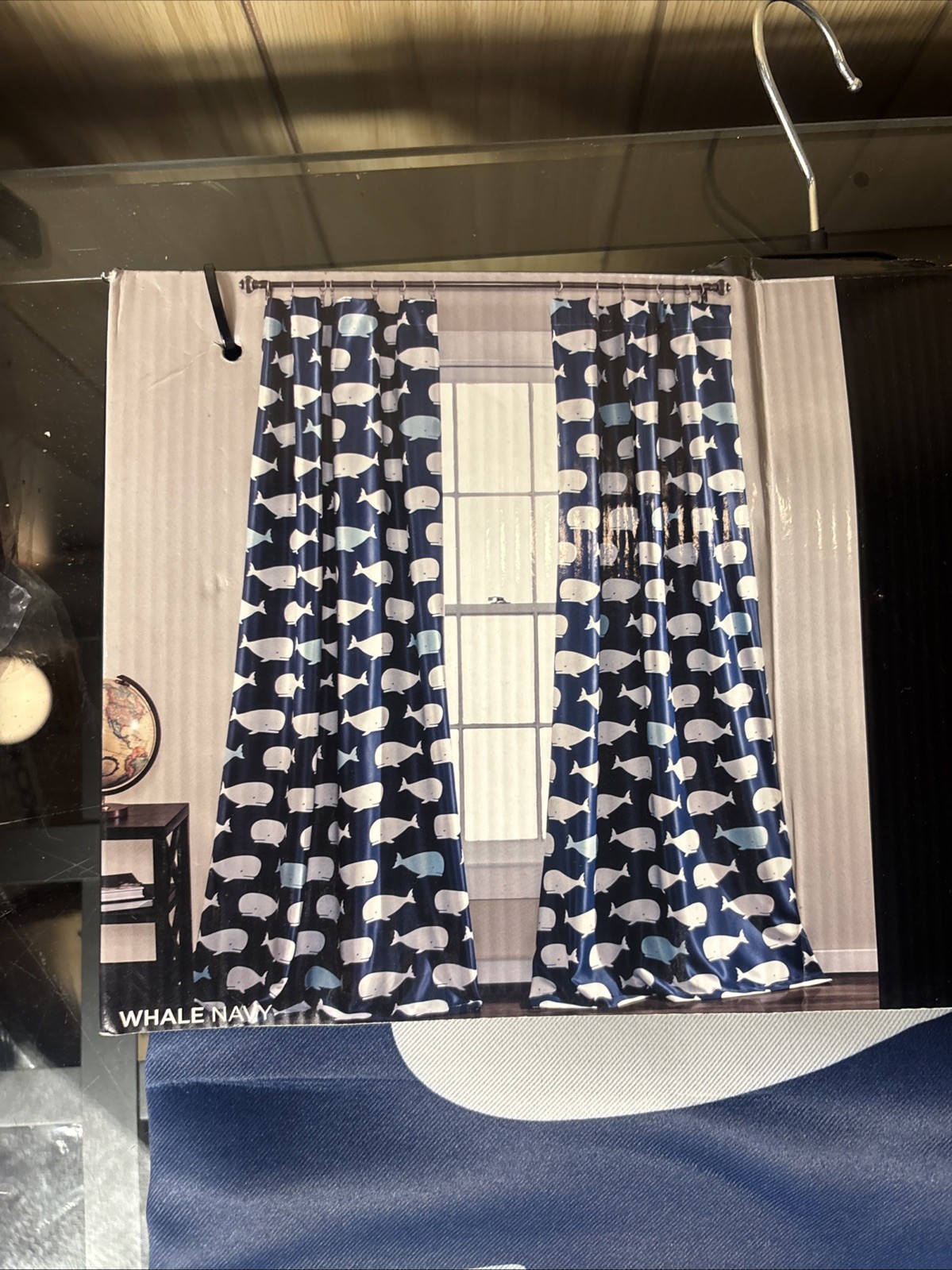 Whale Curtains-Animal Ocean Print Design Light Filtering Window Panel Set Navy