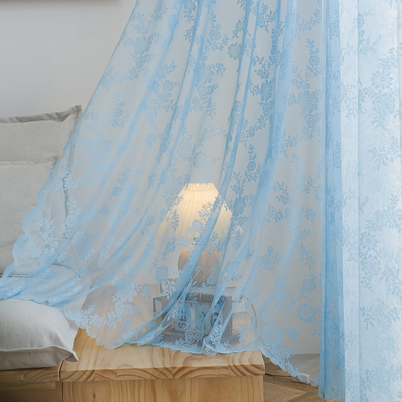 Sutuo Home Blue Lace Curtains 84 Inches Long, 57″W x 84″L (Pack of 2),
