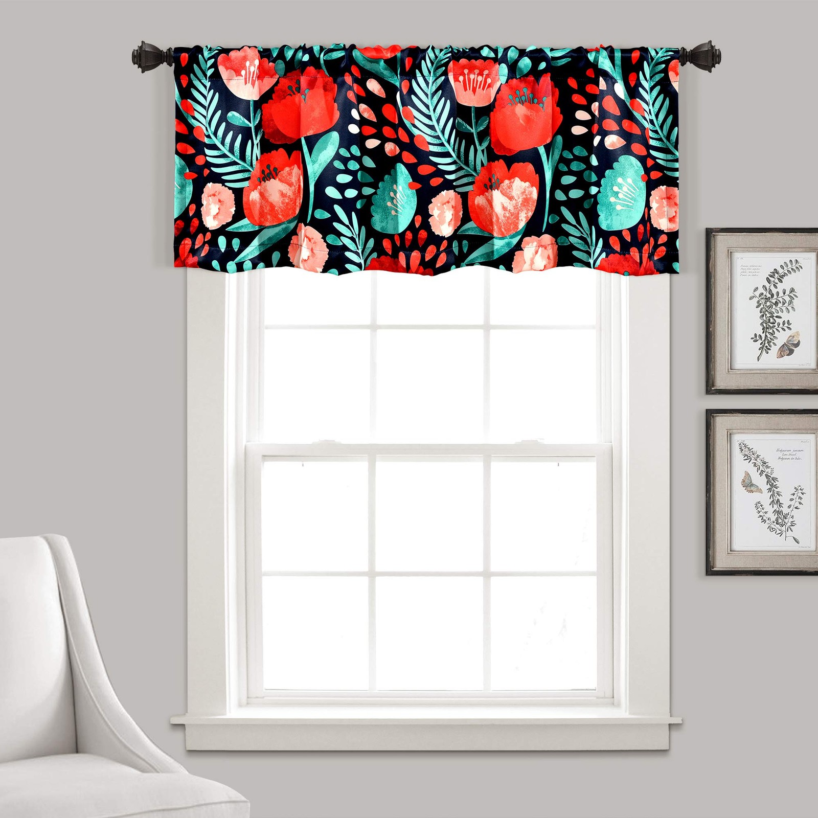 Poppy Curtain, Light Filtering, 45.7 x 132.1 cm, Navy Blue