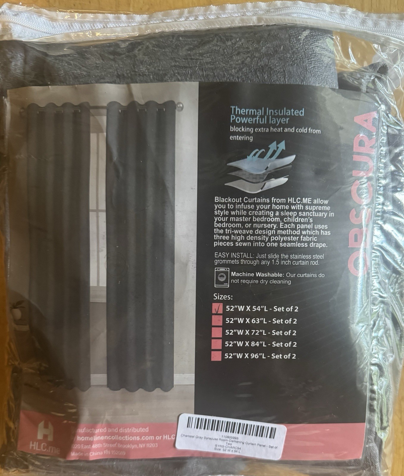 HLC.ME Syracuse 90% Blackout Charcoal Grey Curtains 52” W x 54” L Set of 2