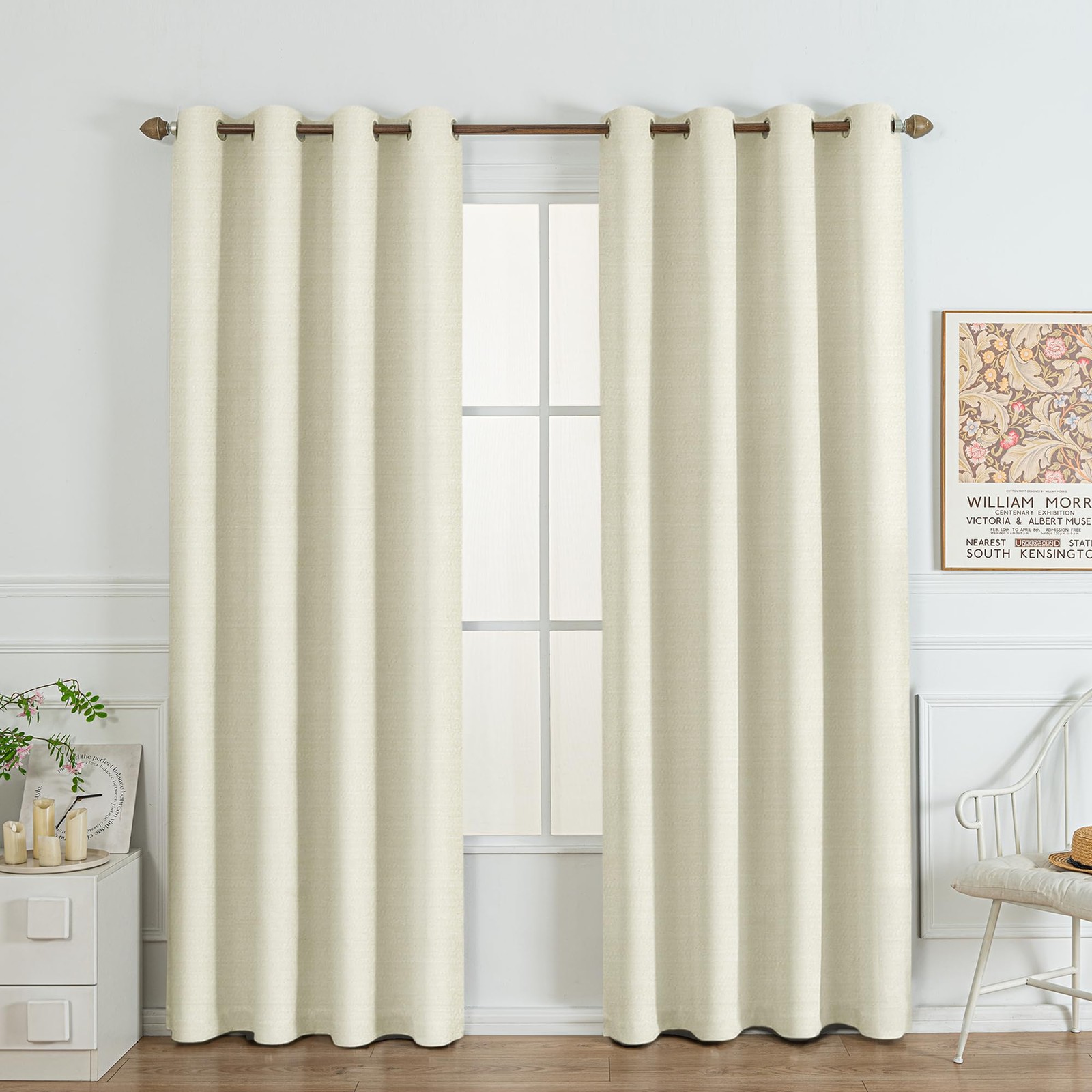 Beige Blackout Chenille Curtains 52×108 Inch – Thermal Insulated Room Darkeni…
