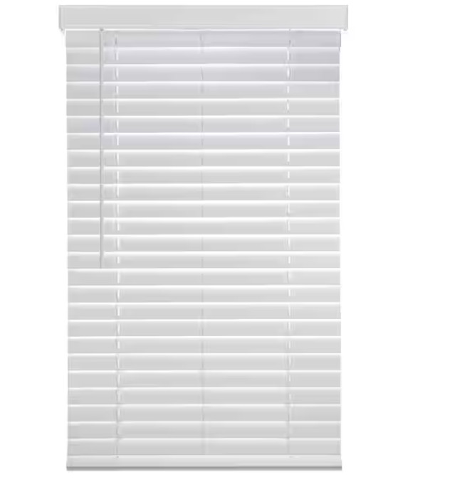 White Cordless Faux Wood Blind 2 in Slats 34.5W x 72L (Actual 34W x 72L)