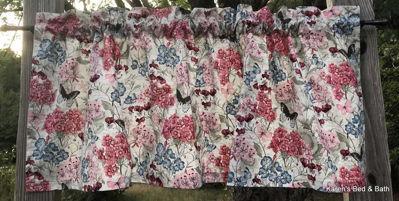 Butterfly Floral Garden Burgundy Pink Blush Flowers Handcrafted Valance t3/12