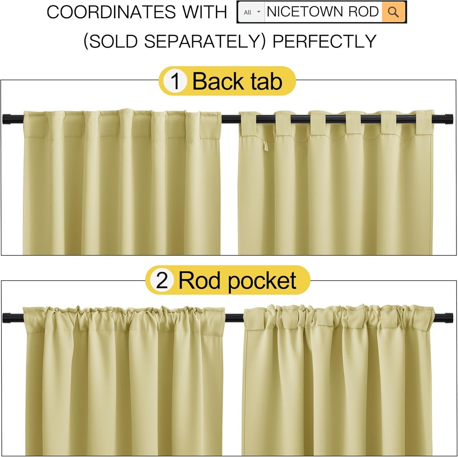 Nicetown 100% Blackout Curtains 108″ x 52″ Noise Reduction Thermal Insulated