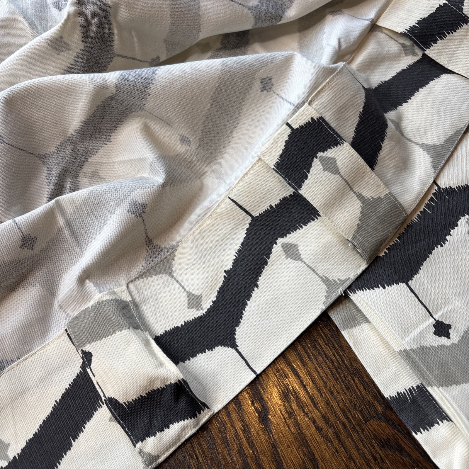 West Elm 48”x84” Curtain Panels Pair Gray Black Ivory Geometric Cotton Drapes