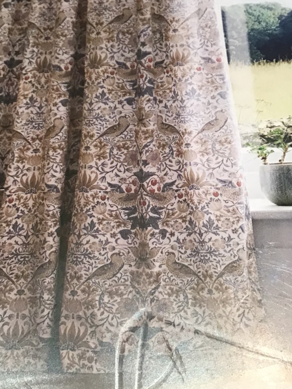 William Morris 2pc BLACKOUT Strawberry Thief Hessian Window Curtains 50×84 Heavy