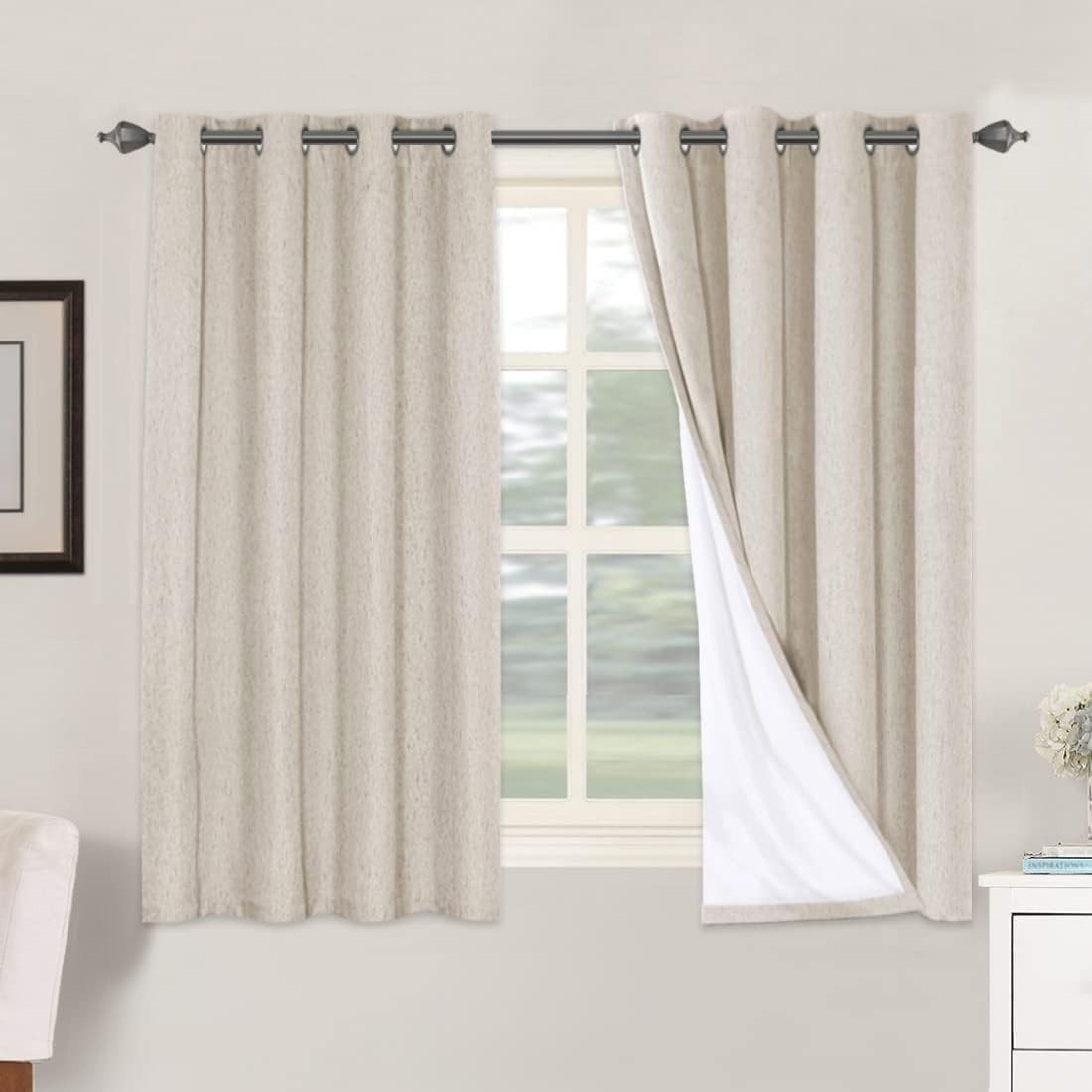 100% Blackout Curtains 2 Panels 52″W x 54″L (Pack of 2) Linen C1 – Natural Color
