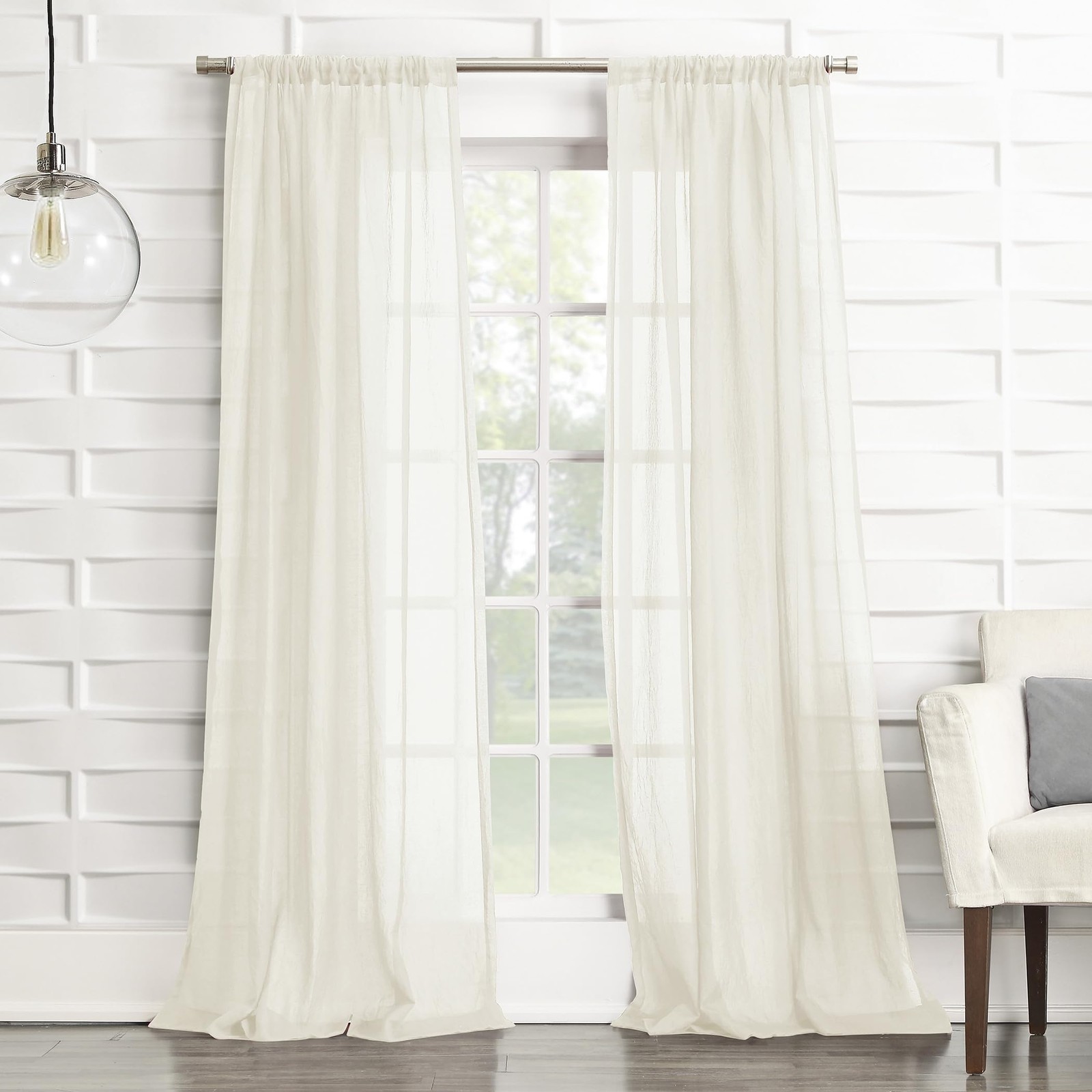 Tayla Crushed Texture Semi-Sheer Rod Pocket Curtain Panel, 50″ x 95″, Cream O…