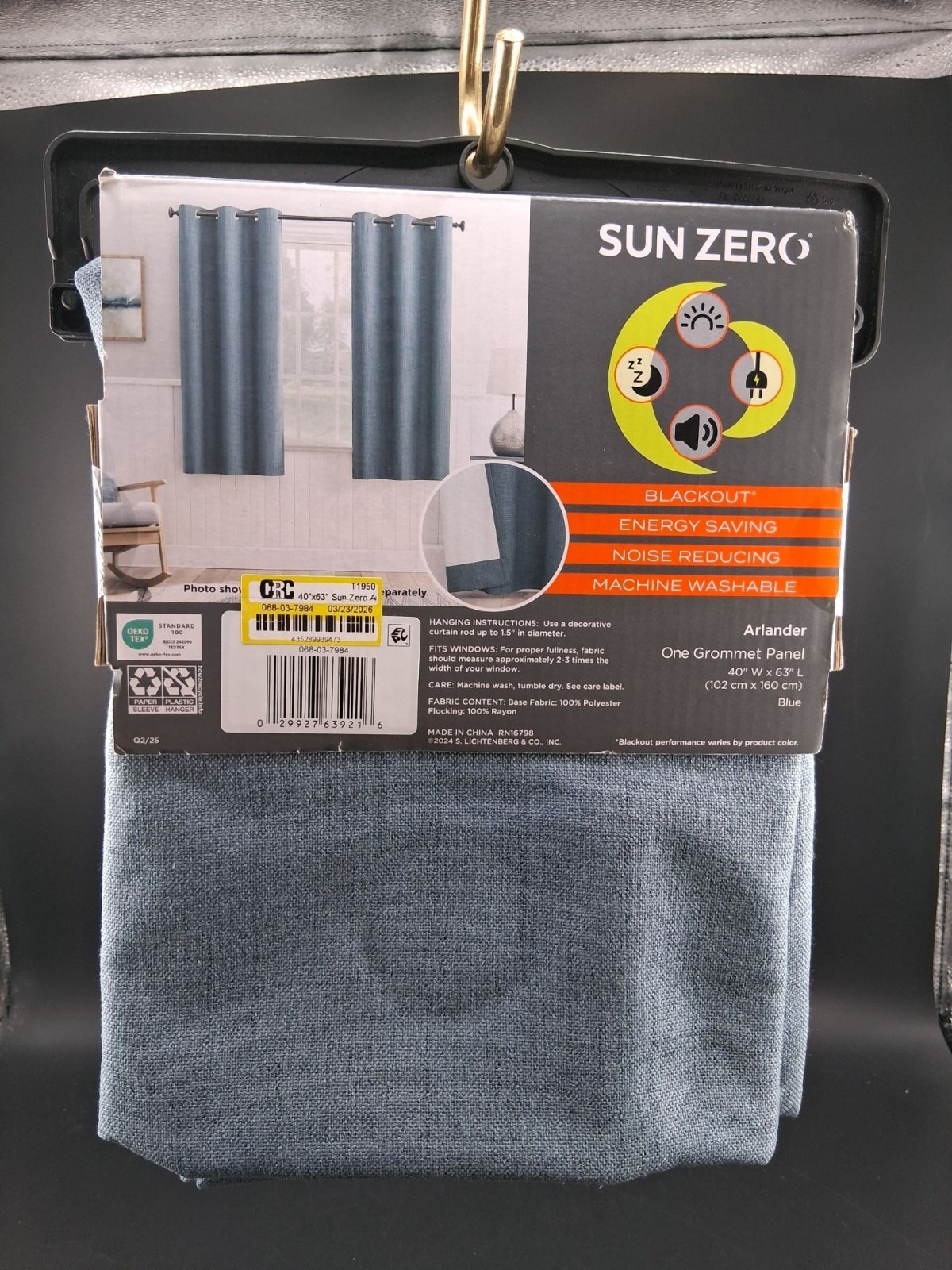 Sun Zero Blackout Window Panel 40″x63″ Blue Noise Reducing