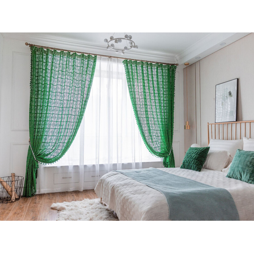 Modern Crochet Curtain for Living Room Window Drape 1 Panel Treatment Home Decor