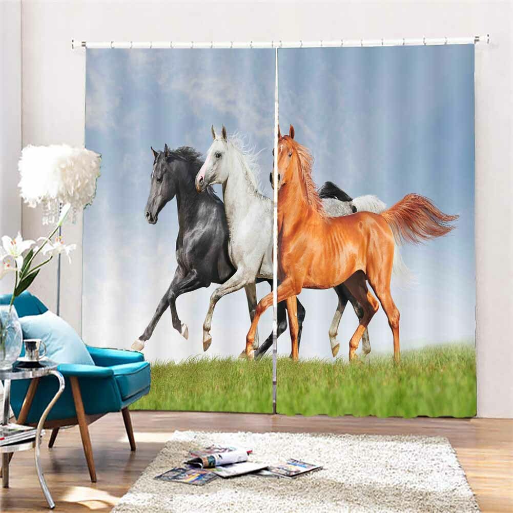 Brown Black Horses Run 3D Curtain Blockout Photo Printing Curtains Drape Fabric