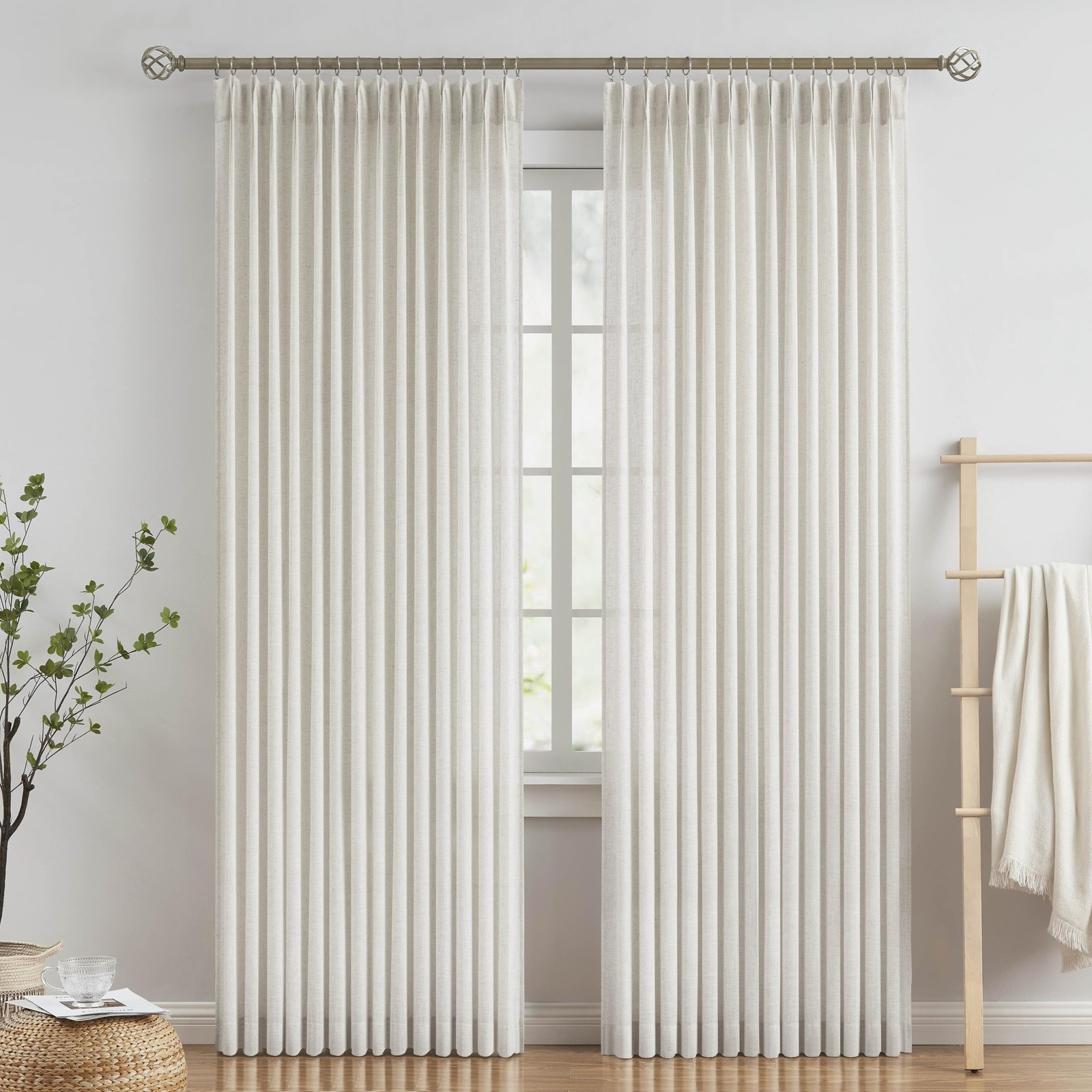 Vision Home Natural Pinch Pleated Semi Sheer Curtains Textured Linen Blended …
