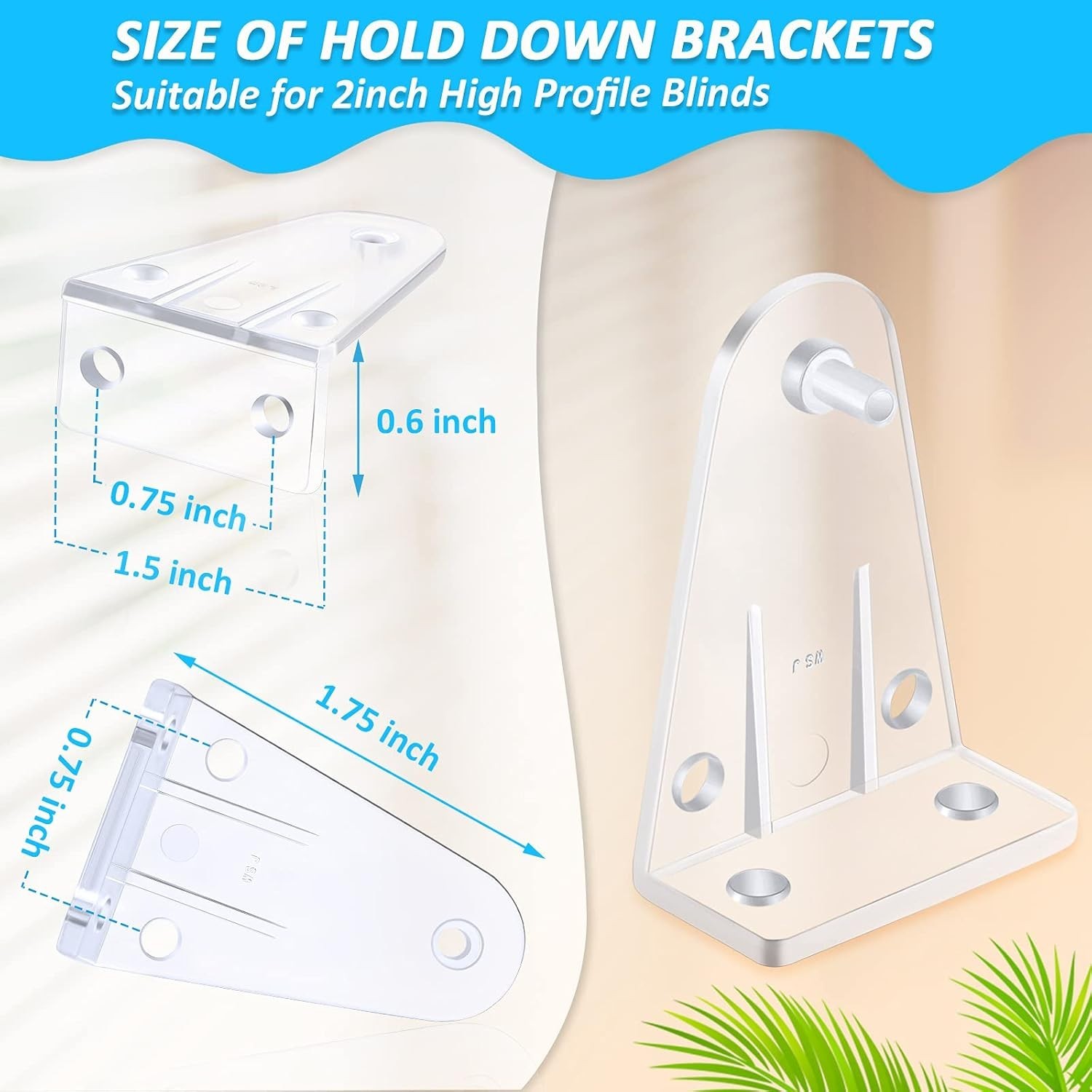 Universal 2 Inch Clear Plastic Blind Hold Down Brackets Replacement 4 Piece Set