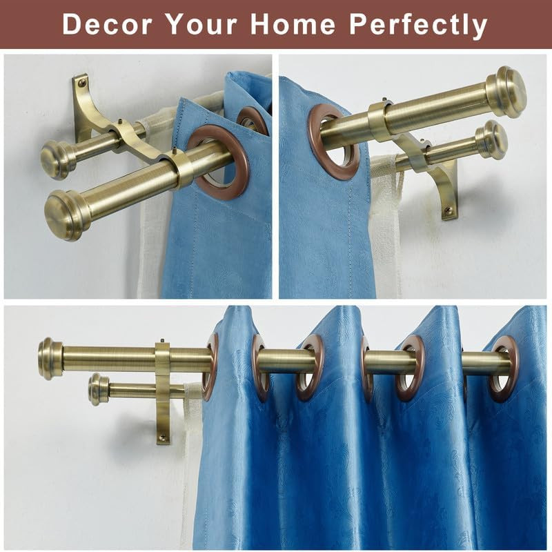 Antique Bronze Double Curtain Rods, 72-144″ with Adjustable Telescoping Design a