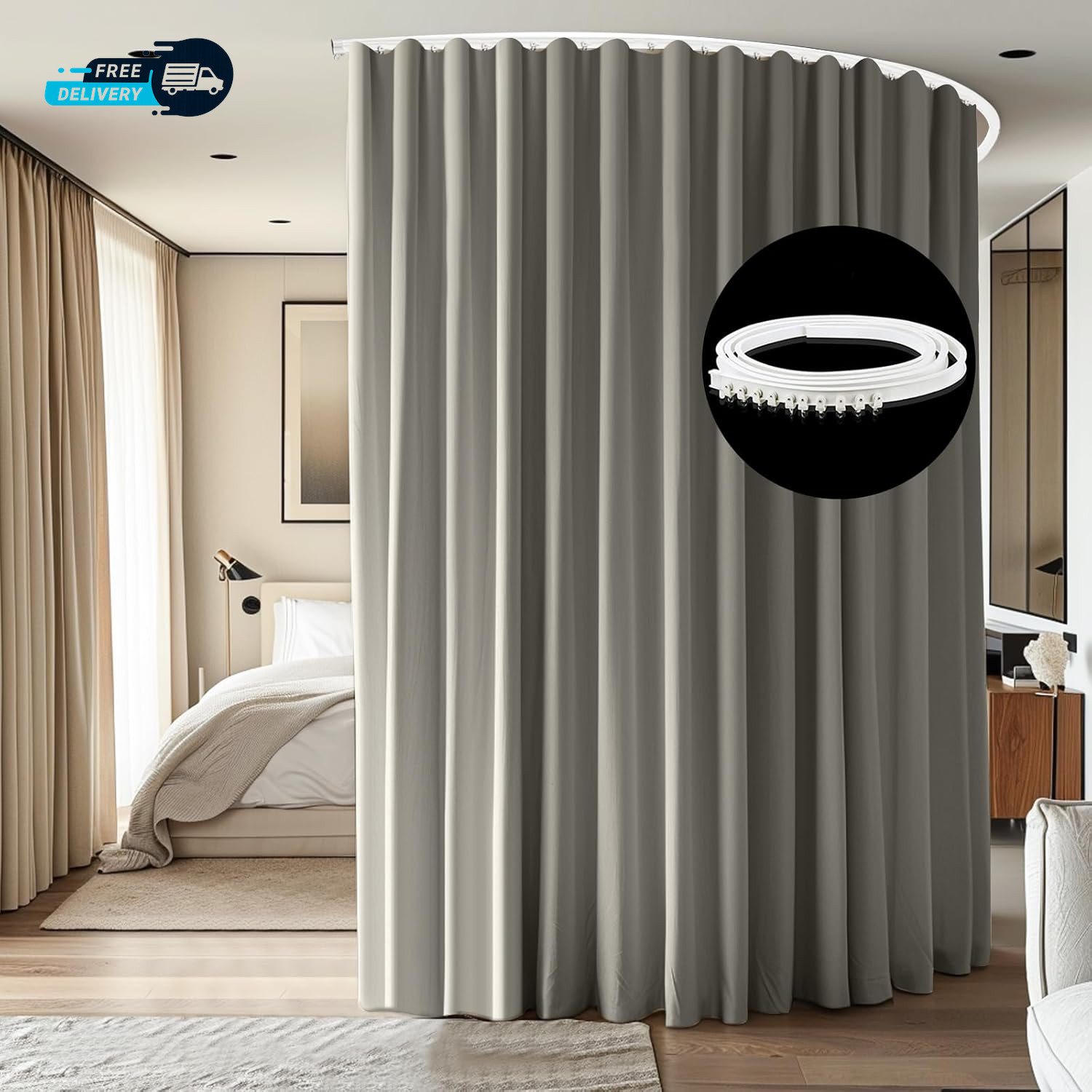 Room Divider Ceiling Mounted Curtains Track Sets Extra Wide Blackout Curtain.