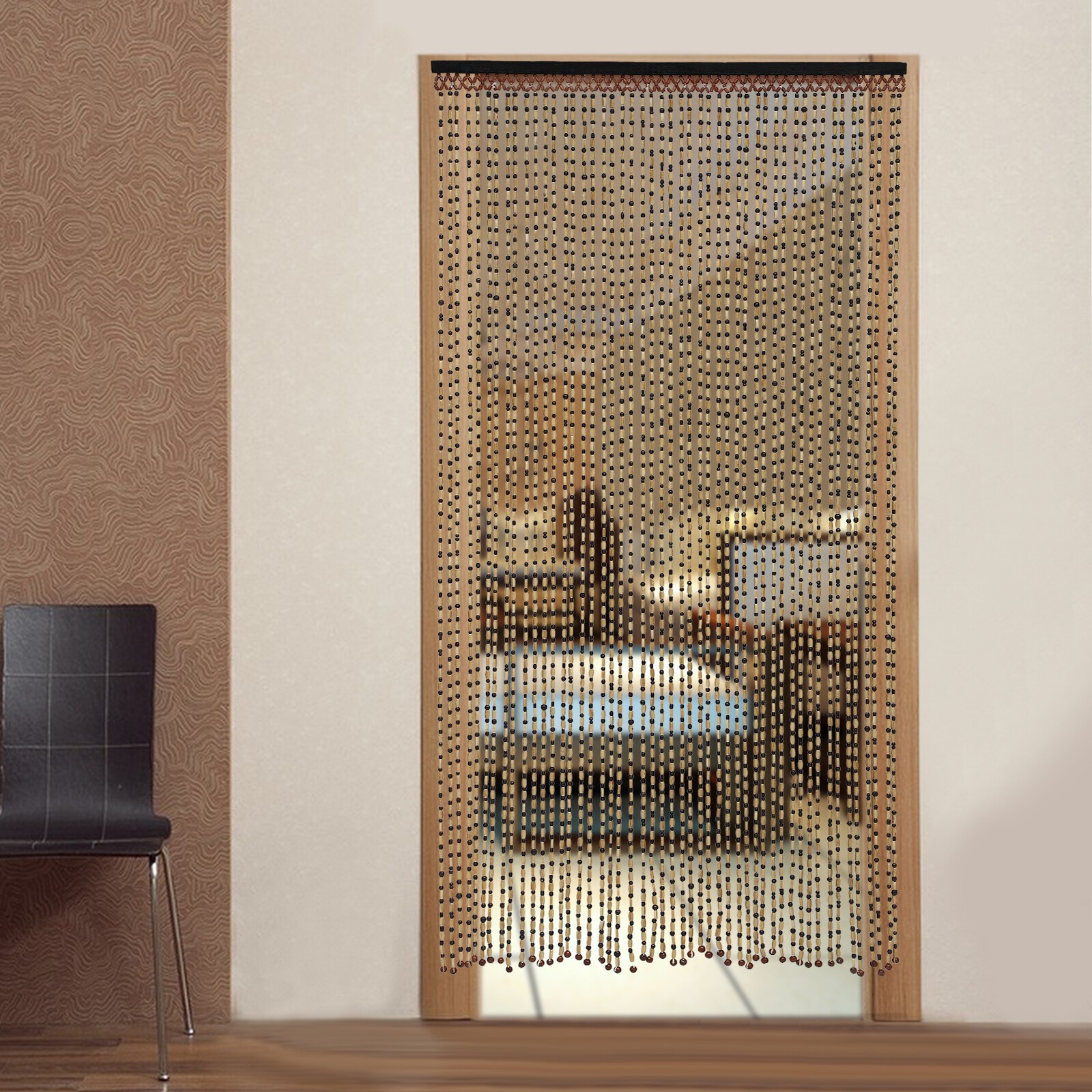 74.8 Inch Boho Natural Wood and Bamboo Beaded Curtain for Doorway Room Divider