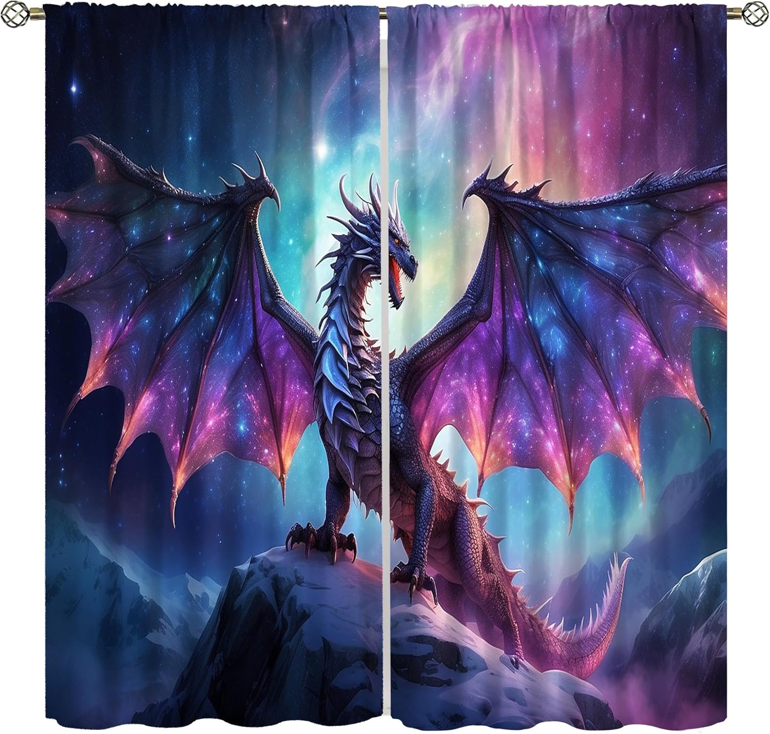 Fantasy Dragon Curtains for Bedroom,Mystic Magic Star Epic Adventure Fantasy Win