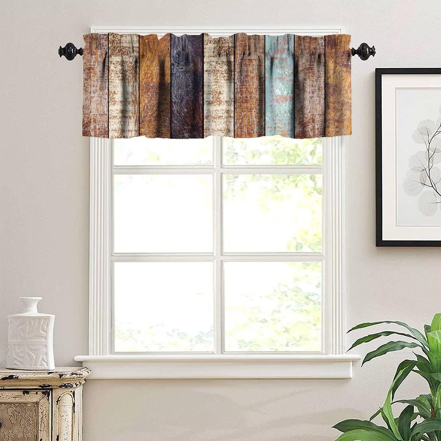 Barn Door Valances Curtains Vintage Rustic Wooden Farmhouse Brown Plank Western