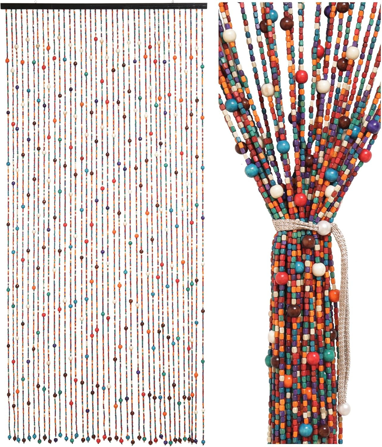 Handmade Bamboo Beaded Curtain – Rainbow Insect Screen for Doorways 35.4″x78.7