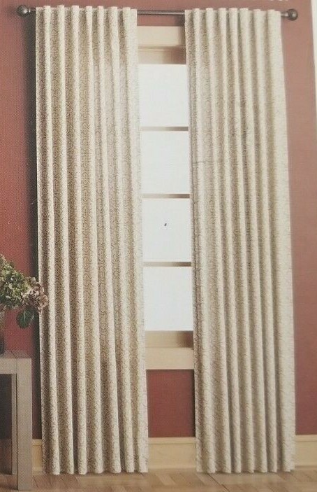 2 Home Tan Medallion Print Window Panels (1 pair) 108″ x 84″ NIP