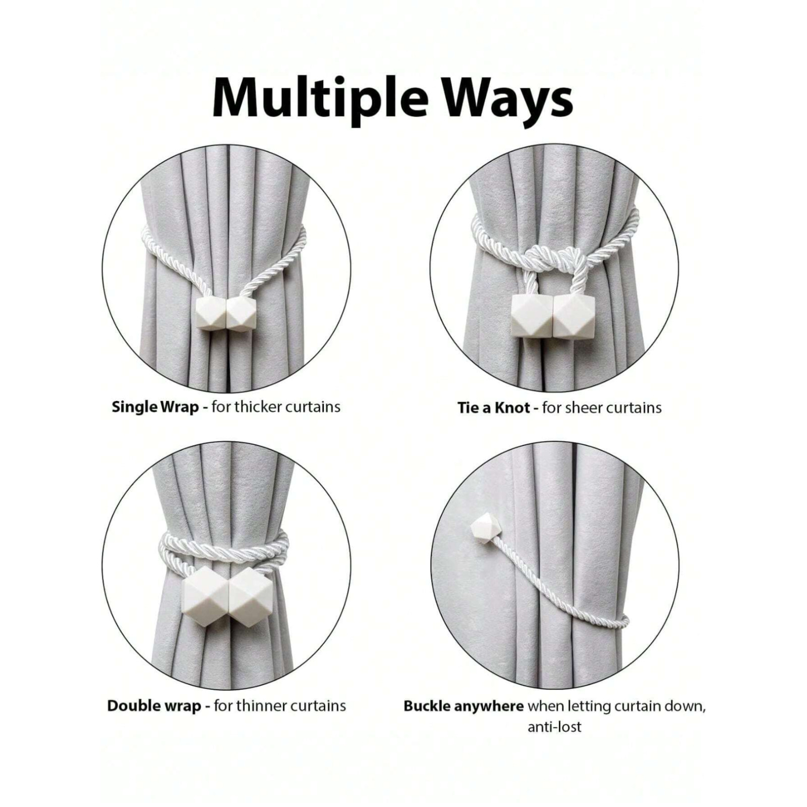 2X Magnetic Curtain Tiebacks Tie Backs Buckle Clips Weave Rope Holdbacks NEW