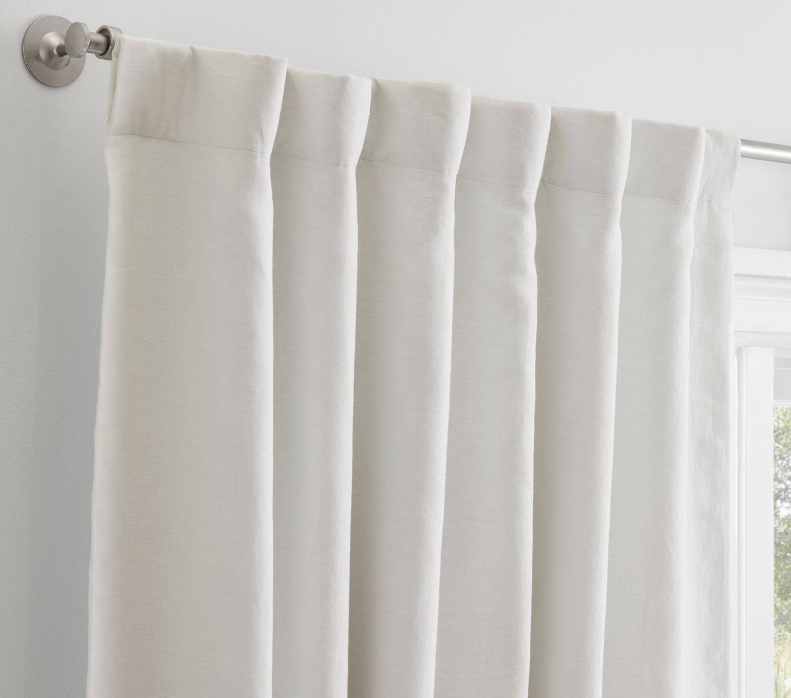 Belgian Linen Ruffle Blackout Curtain- Ivory, 52″W x 96″L