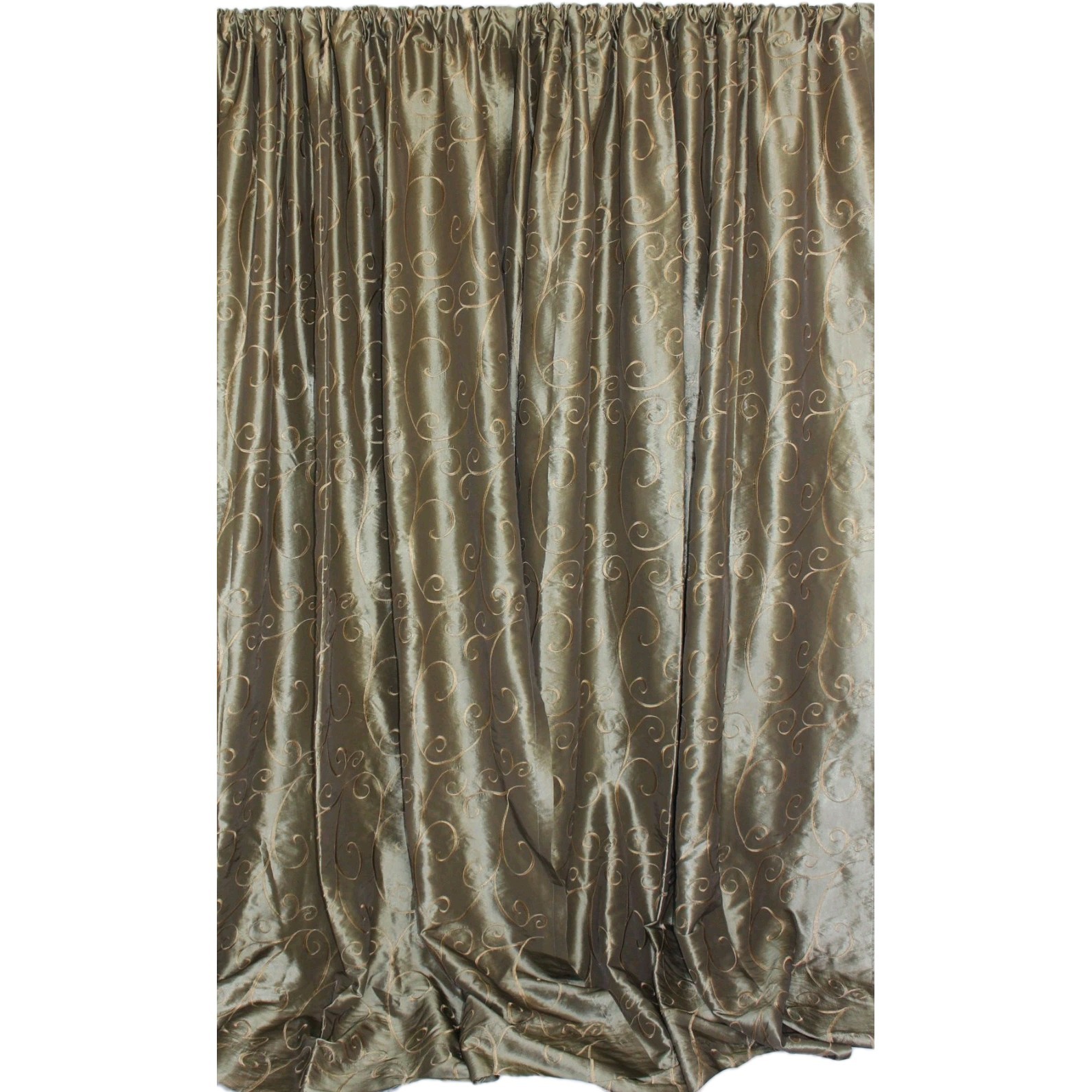 Vintage Bronze Olive Faux Silk Curtains Gold Scroll Embroidery 54×78″ Custom