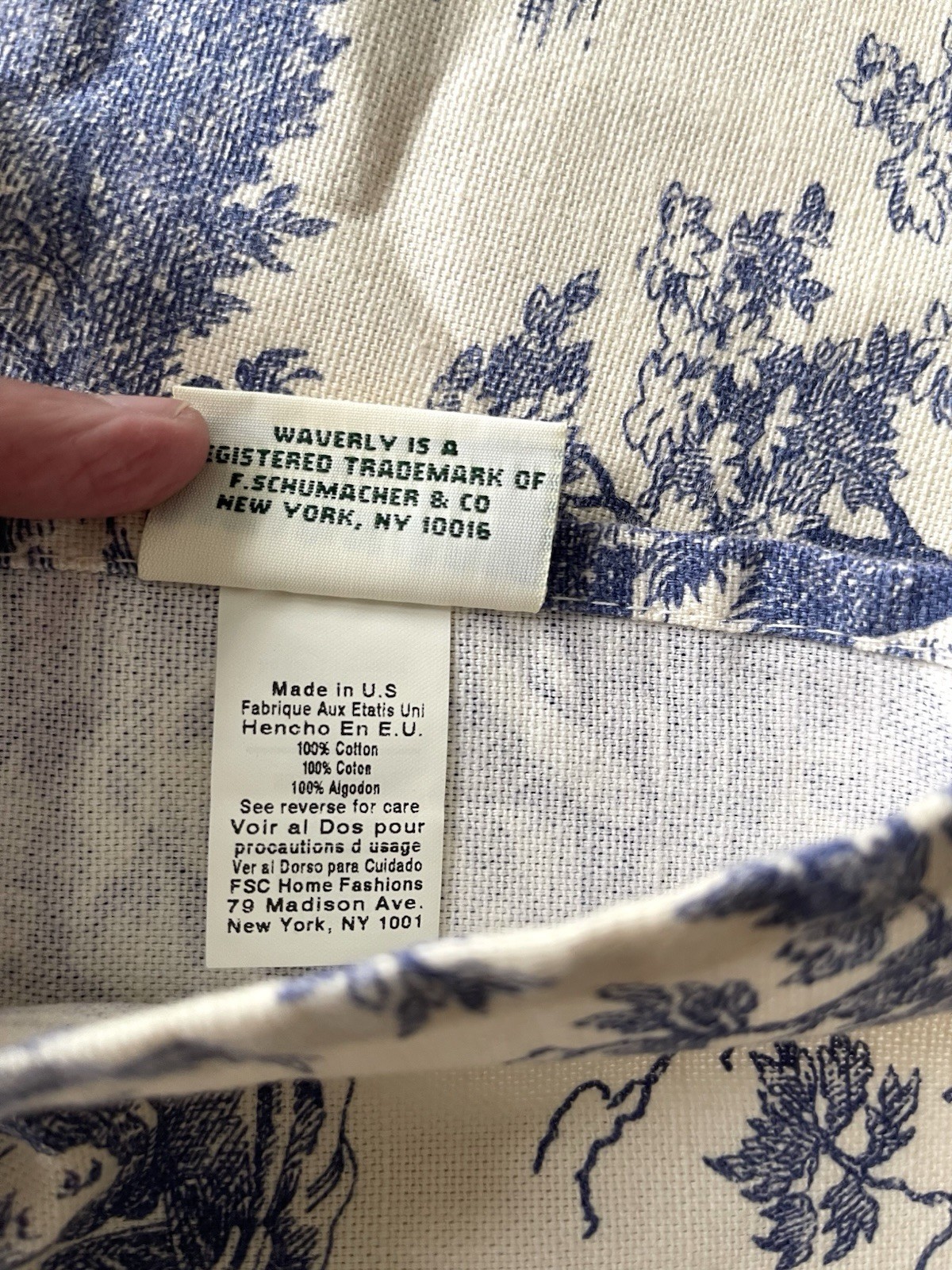 WAVERLY LG Valance COUNTRY LIFE Blue Toile Cotton Curtain Straight 16 X 78