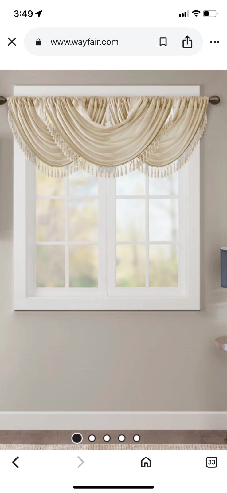 Single 58×38 1 Rod Pocket Waterfall Valance