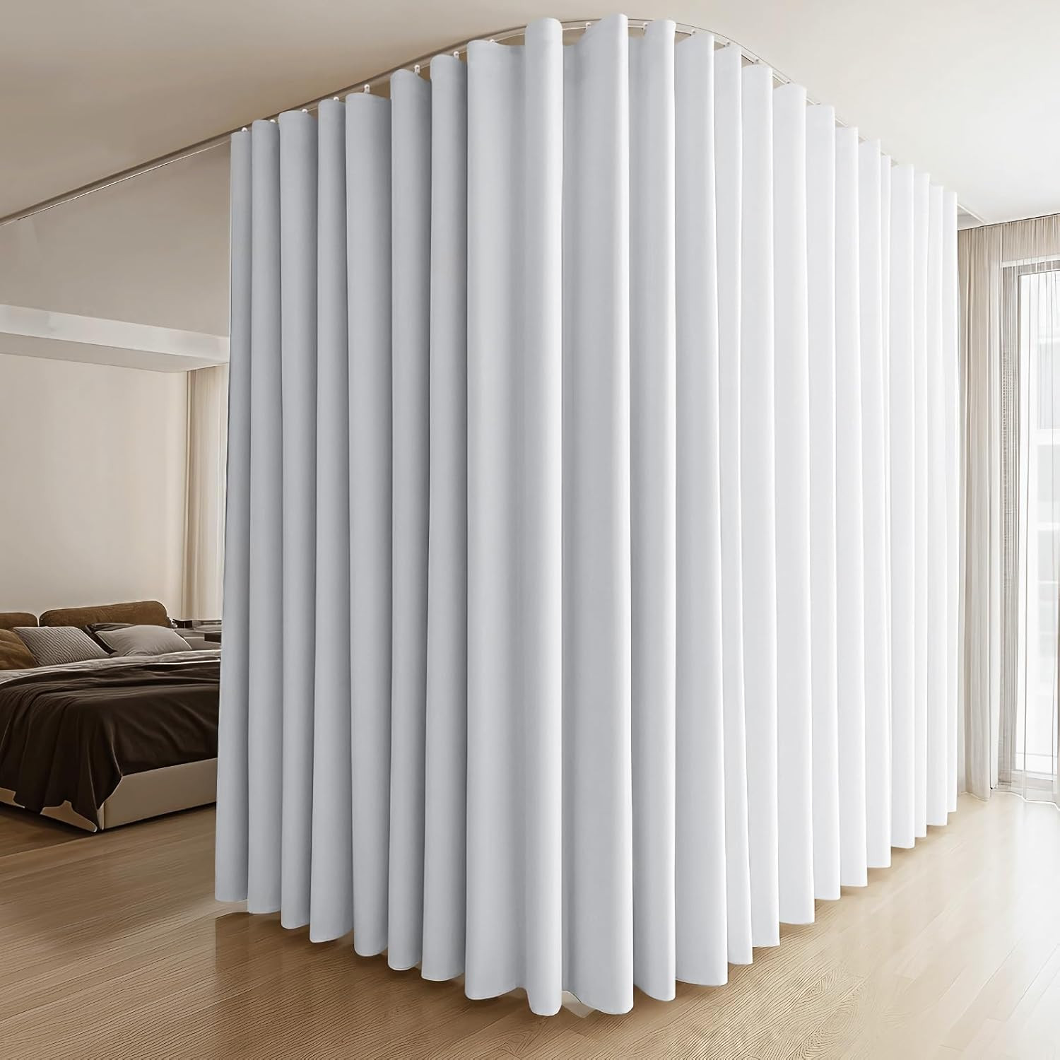 MaKefeile Room Divider Curtains & Flexible Bendable Tracks Set,Privacy Dividers