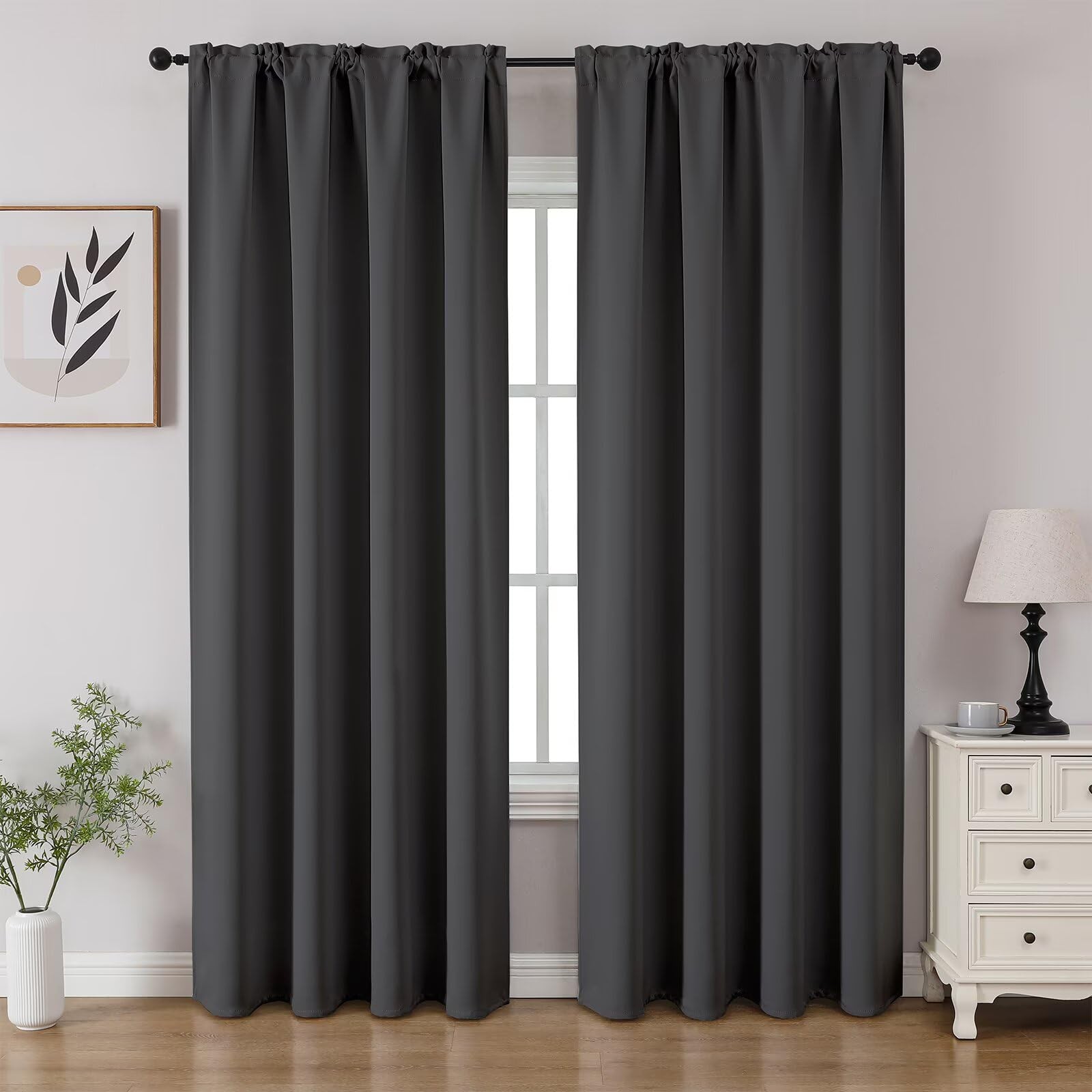 Dark Grey Blackout Curtains, 244cm Length, 2 Panels, Pole Pocket, Ra…