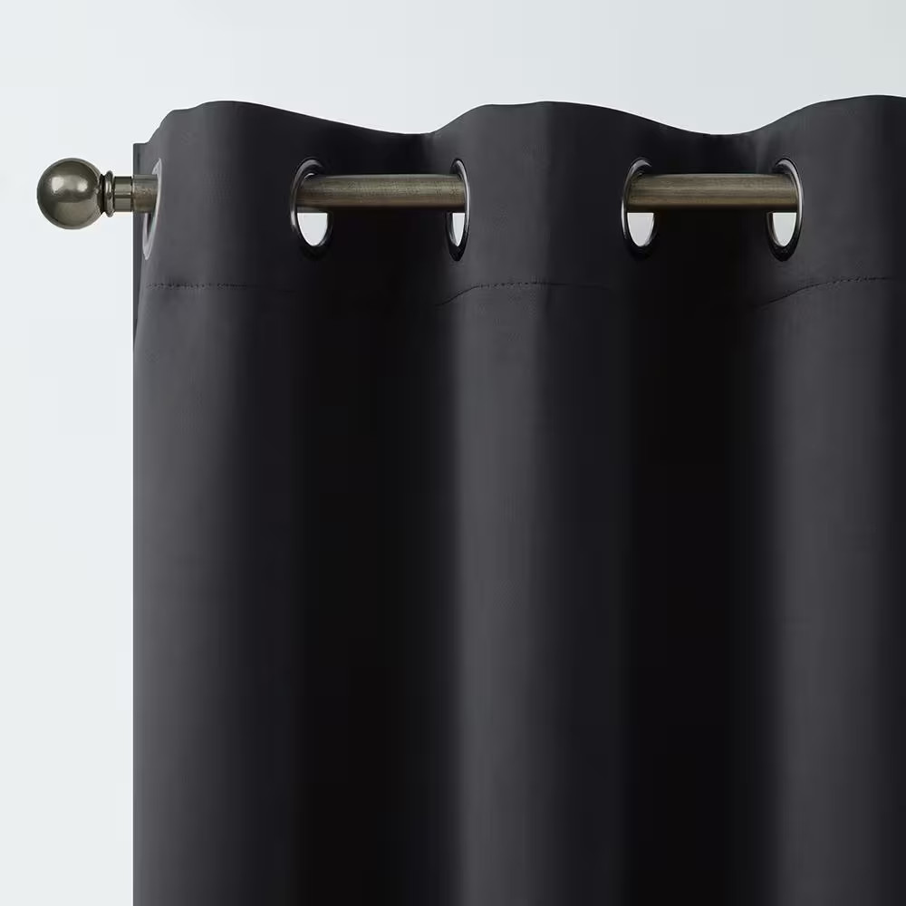 Alona Black 38 In. W X 84 In. L Grommet Blackout Curtain (Single Panel)