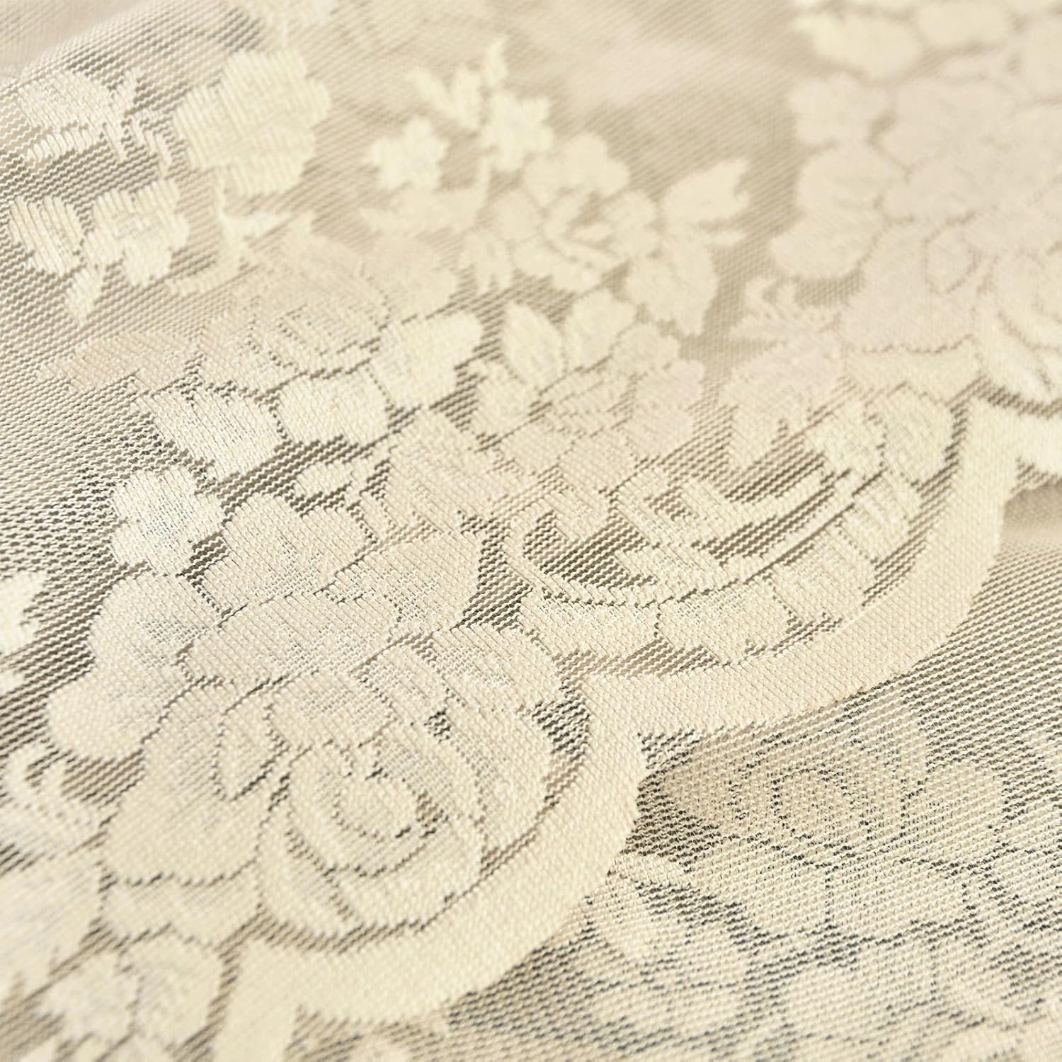 Machine Washable Beige Floral Sheer Valance Curtain – 1 Panel, 52″ x 18″